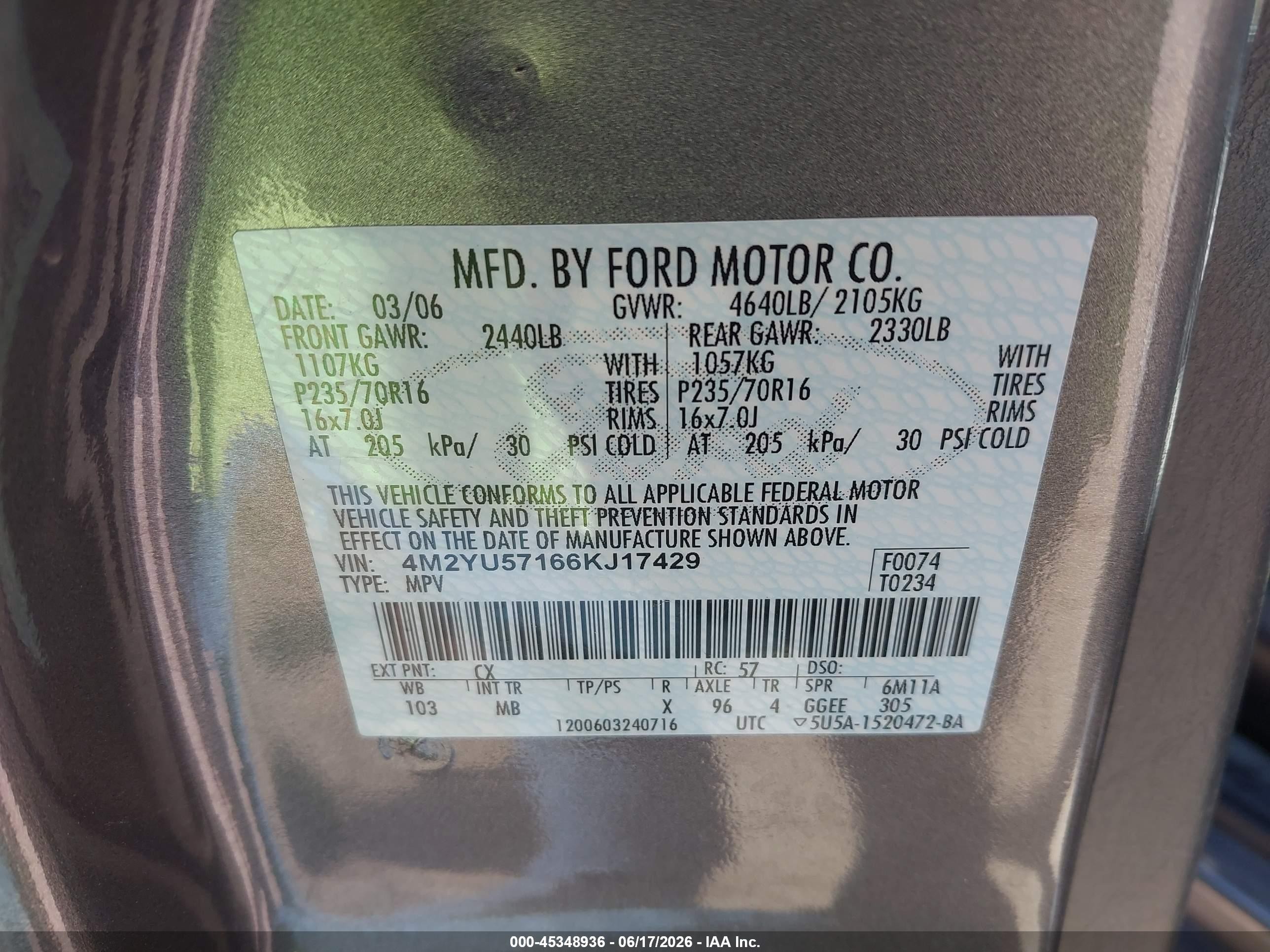2006 Mercury Mariner Luxury/premier Gray vin: 4M2YU57166KJ17429