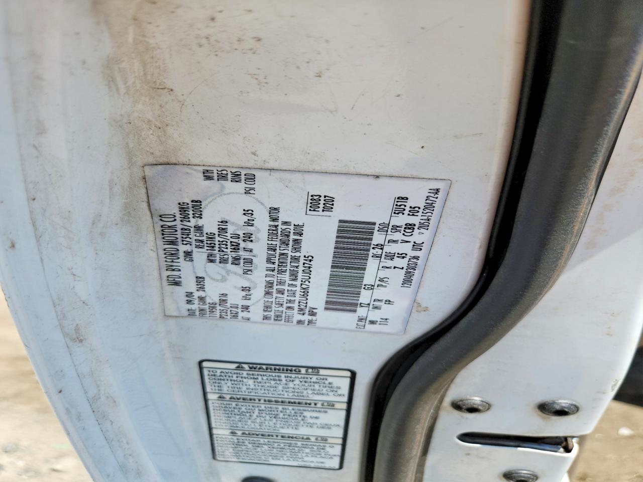 2005 Mercury Mountaineer White vin: 4M2ZU66K75UJ04745