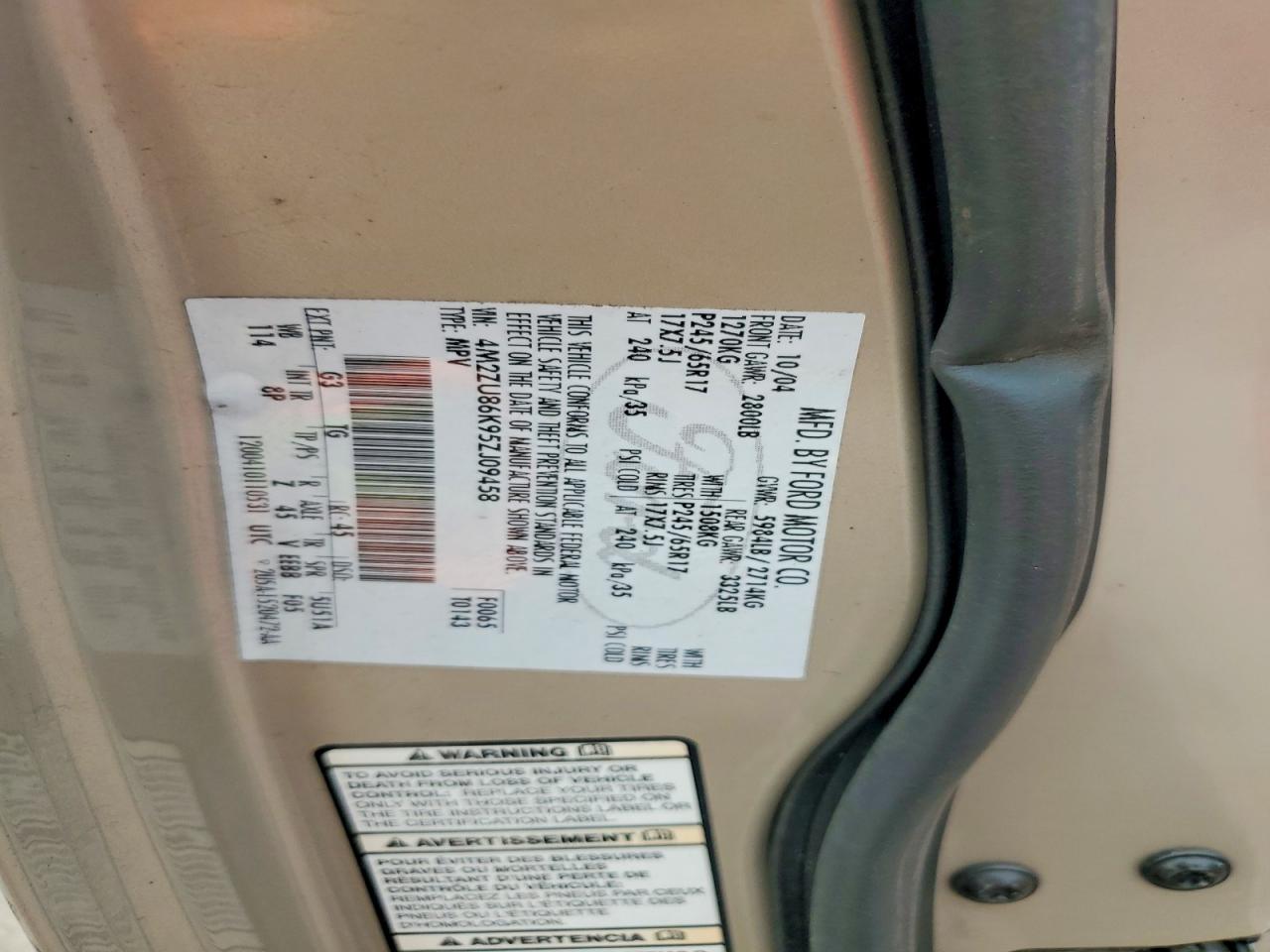 2005 Mercury Mountaineer Gold vin: 4M2ZU86K95ZJ09458