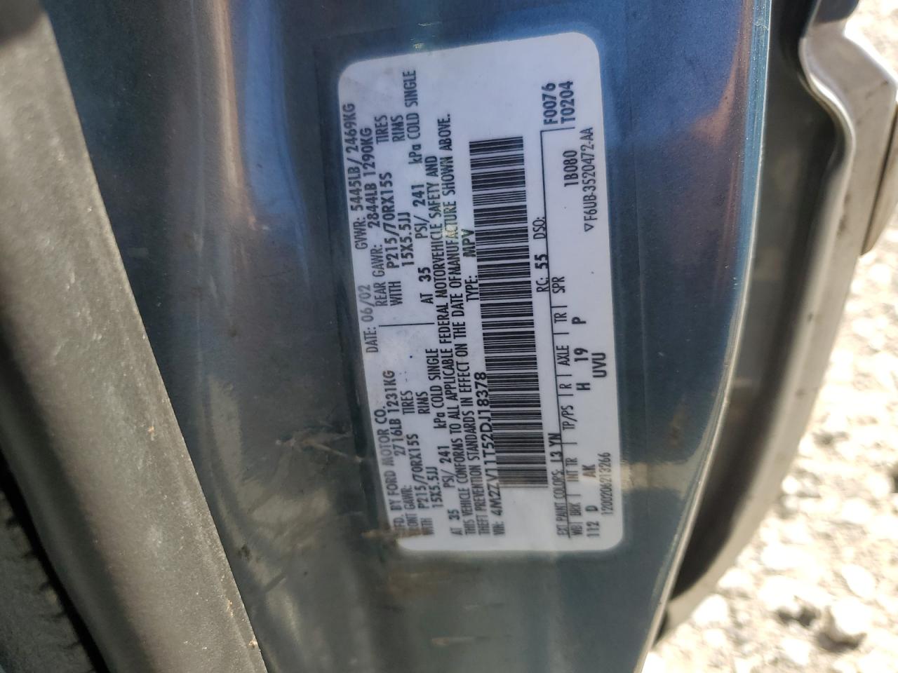 2002 Mercury Villager Blue vin: 4M2ZV11T52DJ18378