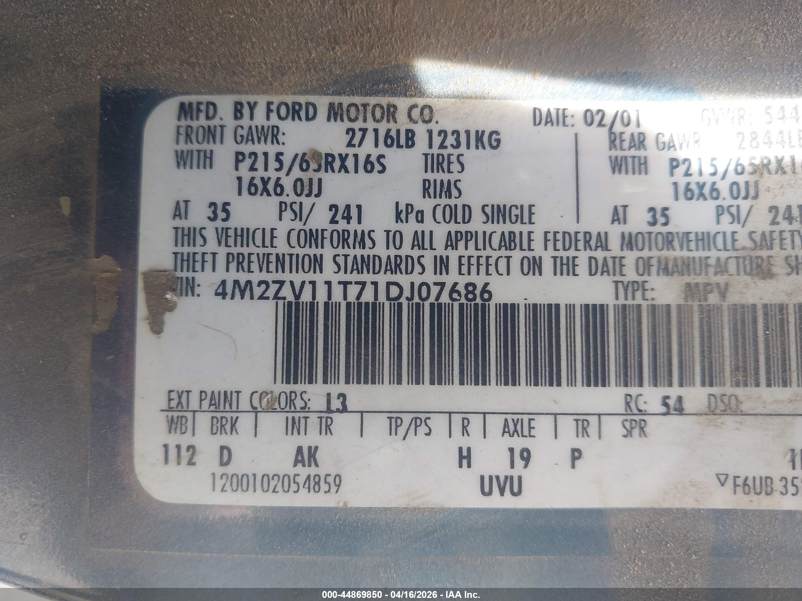 2001 Mercury Villager   Blue vin: 4M2ZV11T71DJ07686