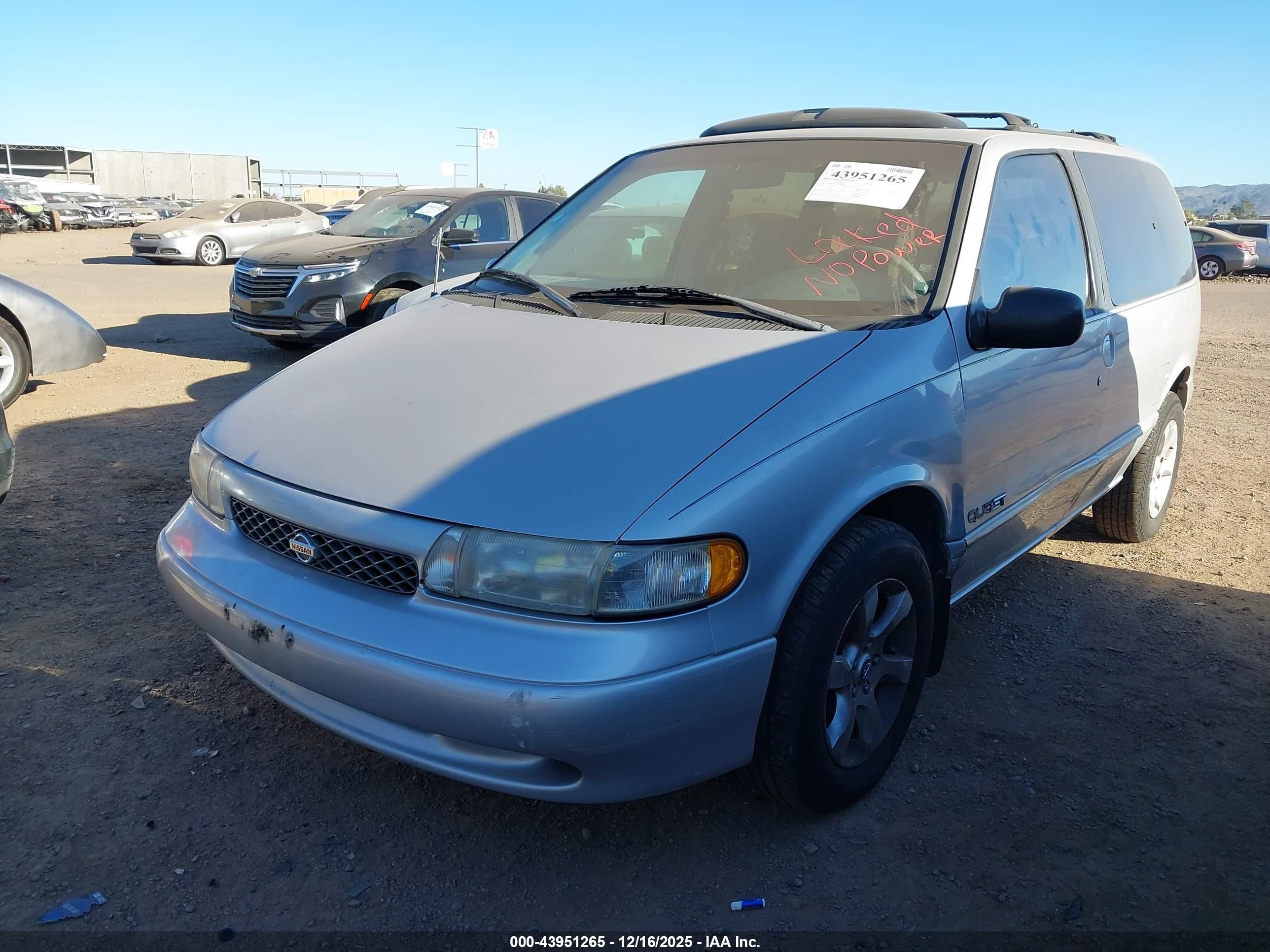 1997 Nissan Quest Gxe/xe Серебряный vin: 4N2DN1112VD809769