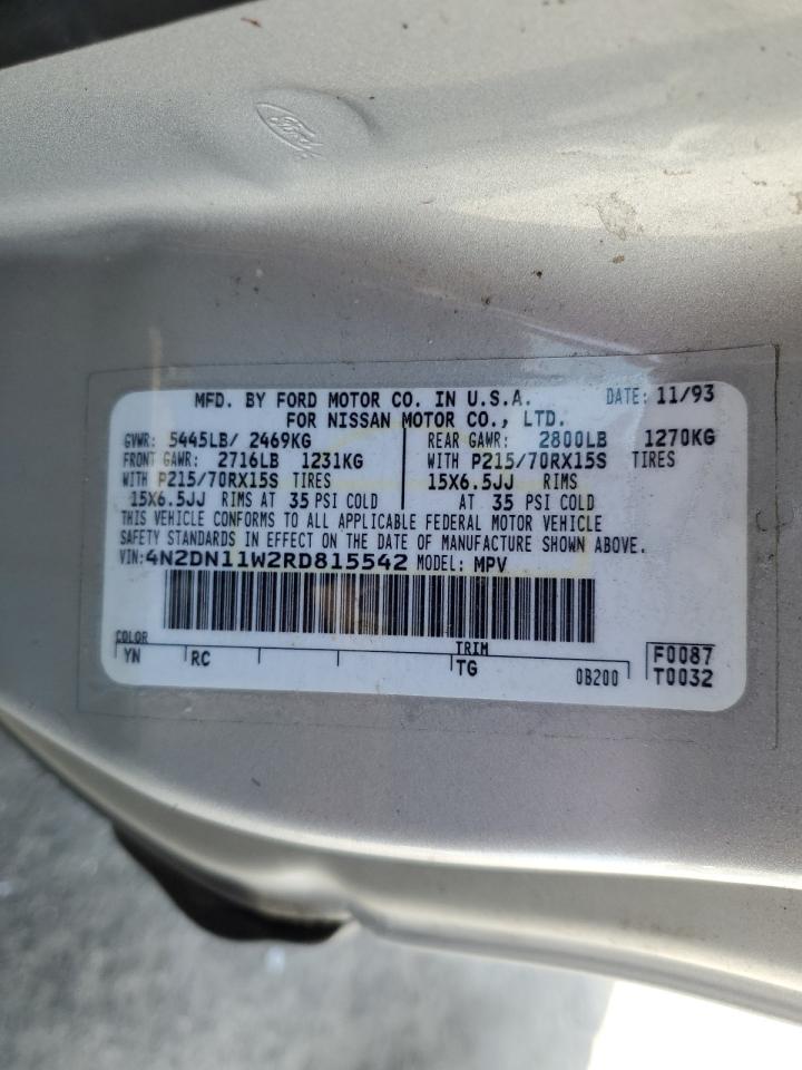 1994 Nissan Quest Xe   Silver vin: 4N2DN11W2RD815542