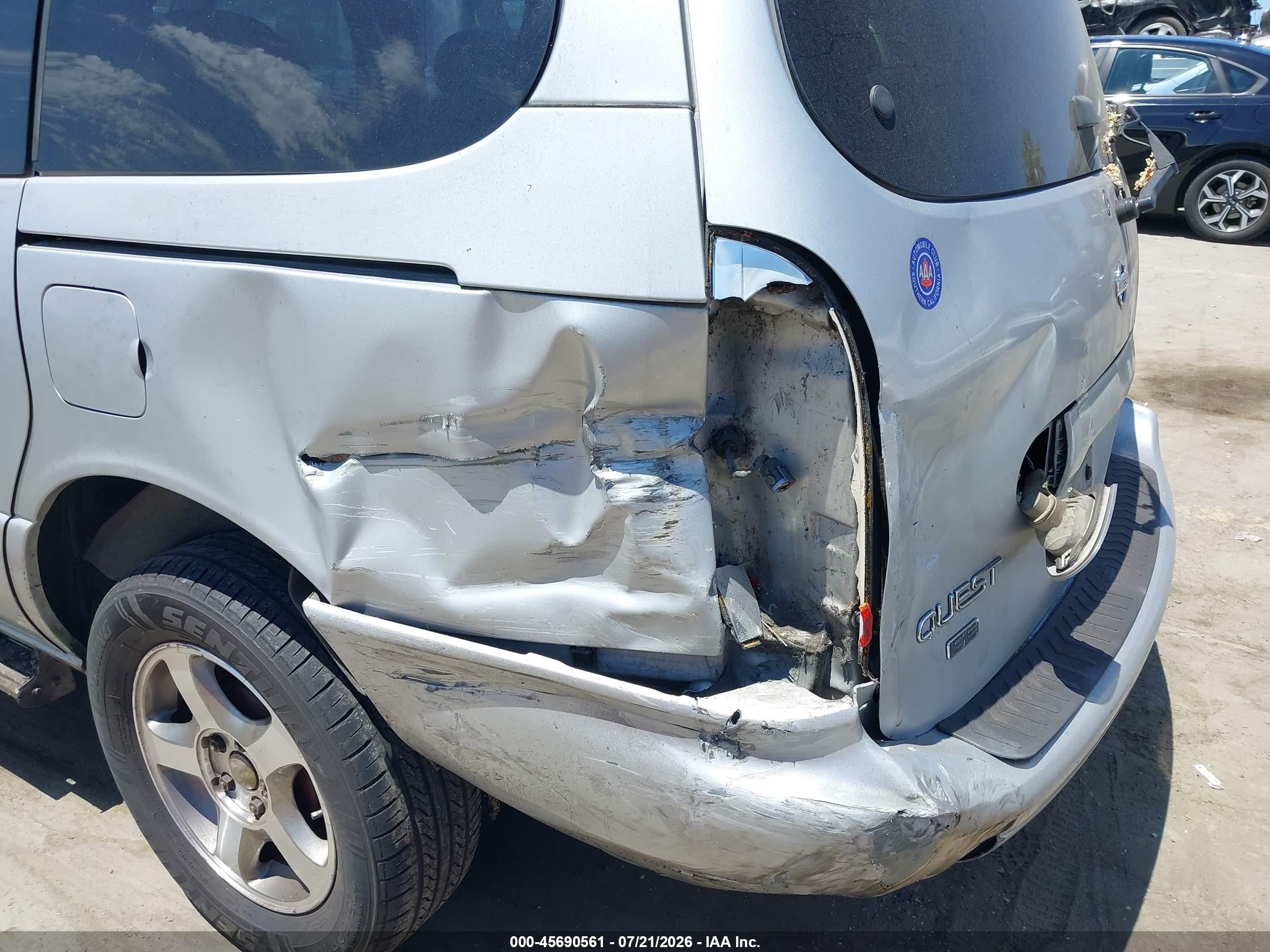 2000 Nissan Quest Gle/gxe/se-cloth/se-leather Silver vin: 4N2XN11T8YD805826