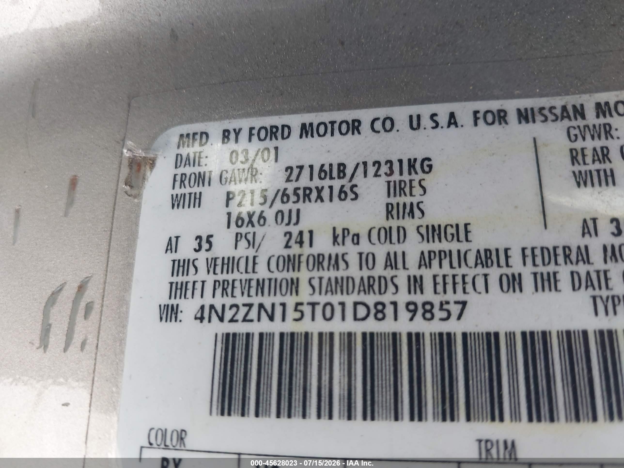 2001 Nissan Quest Gxe Brown vin: 4N2ZN15T01D819857