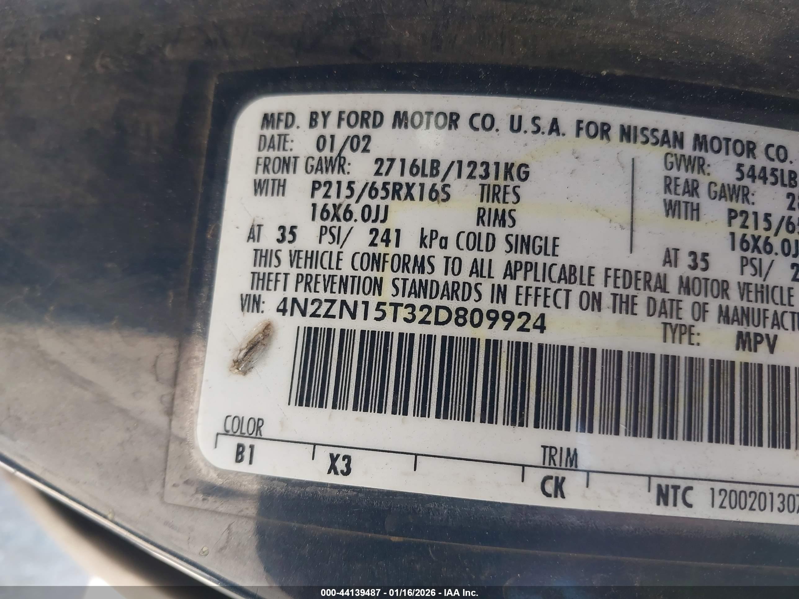 2002 Nissan Quest Gxe Blue vin: 4N2ZN15T32D809924