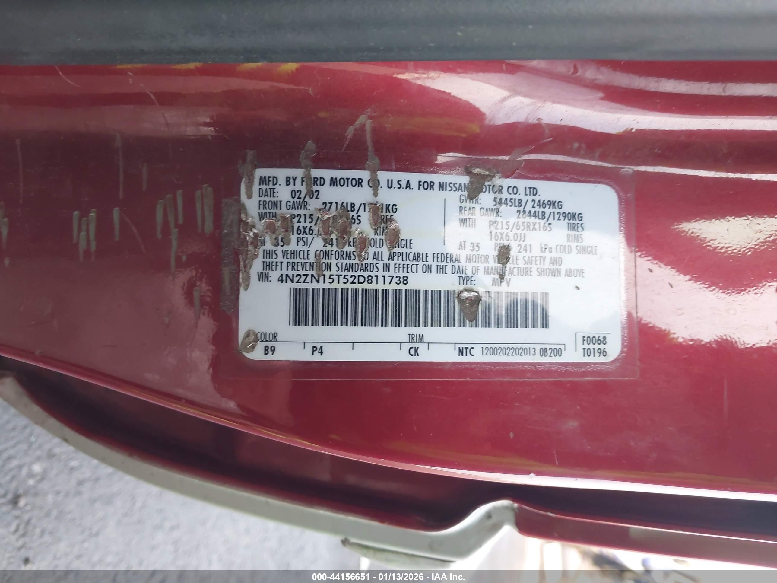 2002 Nissan Quest Gxe Красный vin: 4N2ZN15T52D811738