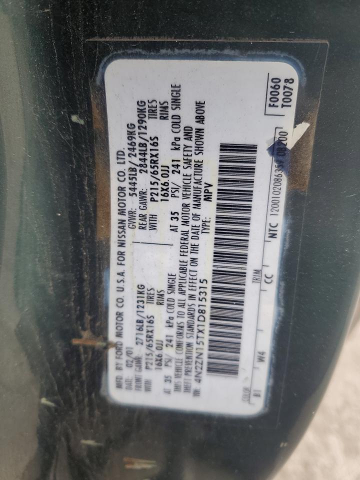 2001 Nissan Quest Gxe Green vin: 4N2ZN15TX1D815315