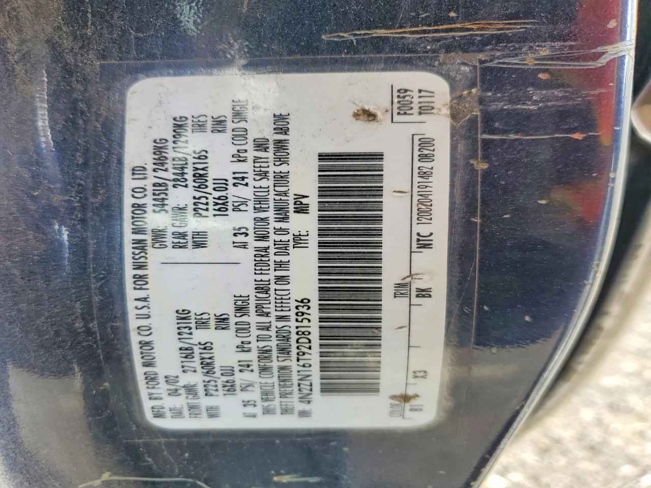 2002 Nissan Quest Se Blue vin: 4N2ZN16T92D815936