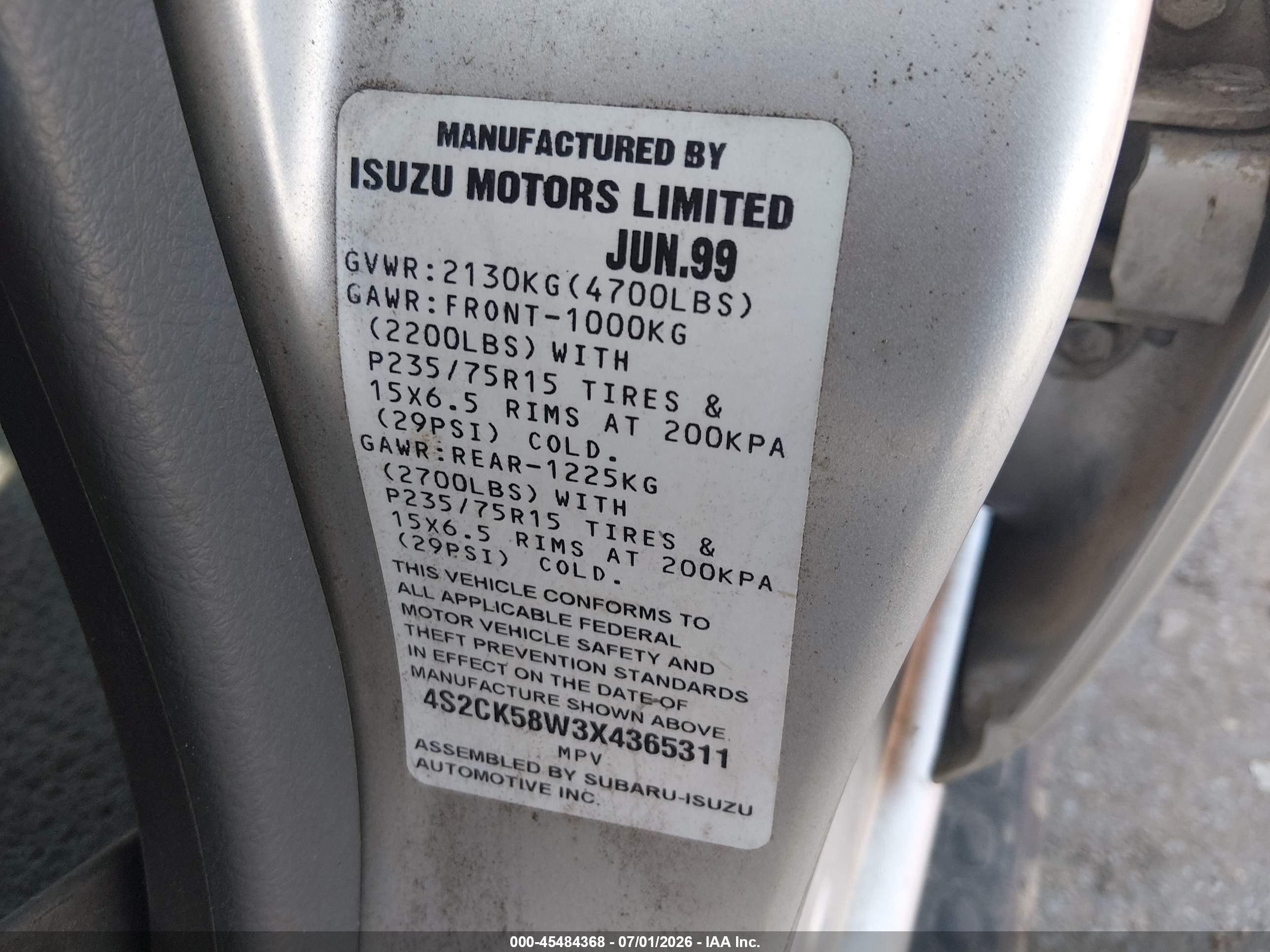 1999 Isuzu Rodeo Ls/lse/s 3.2l Silver vin: 4S2CK58W3X4365311