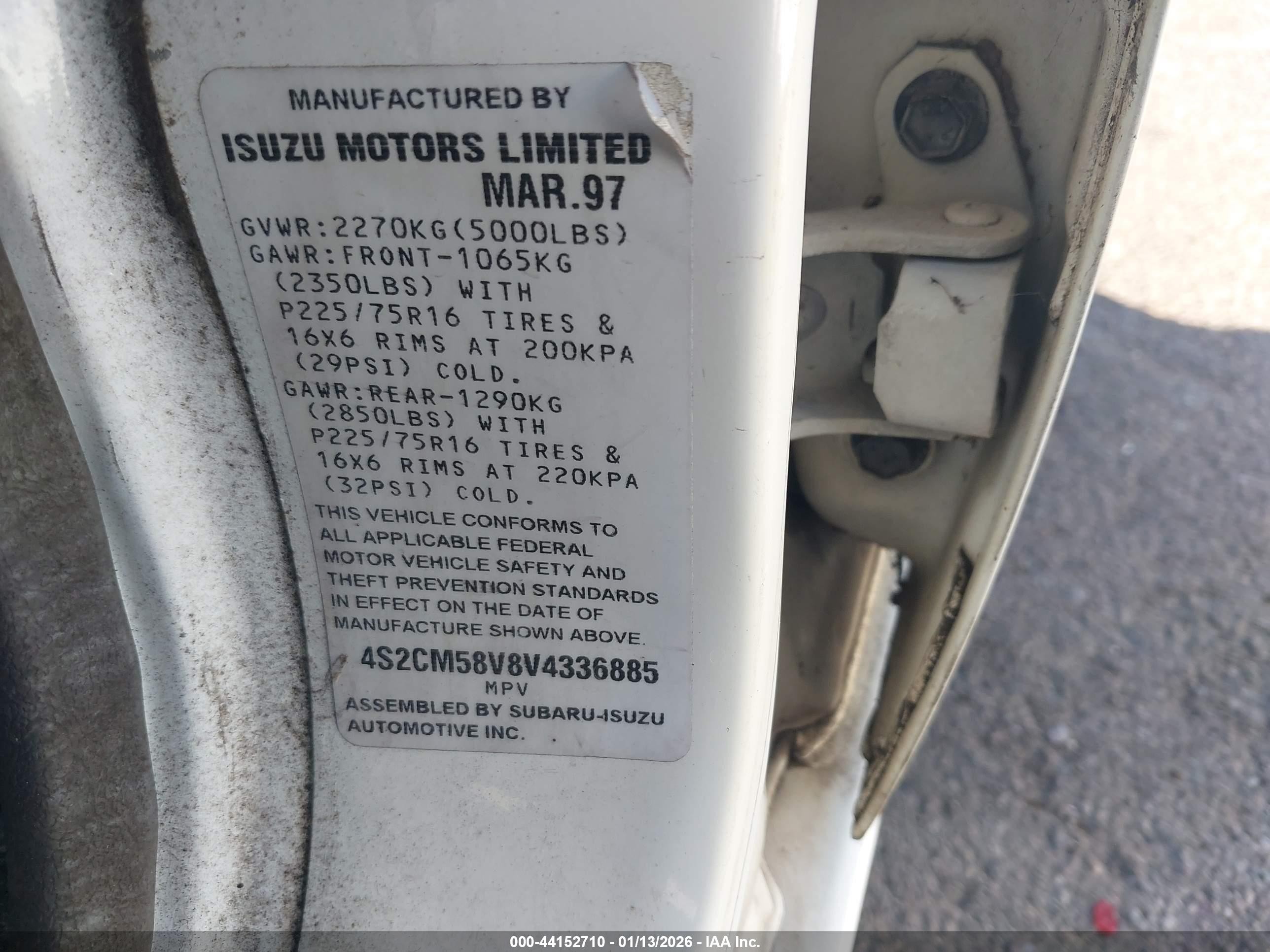 1997 Isuzu Rodeo Ls 3.2l/s 3.2l White vin: 4S2CM58V8V4336885