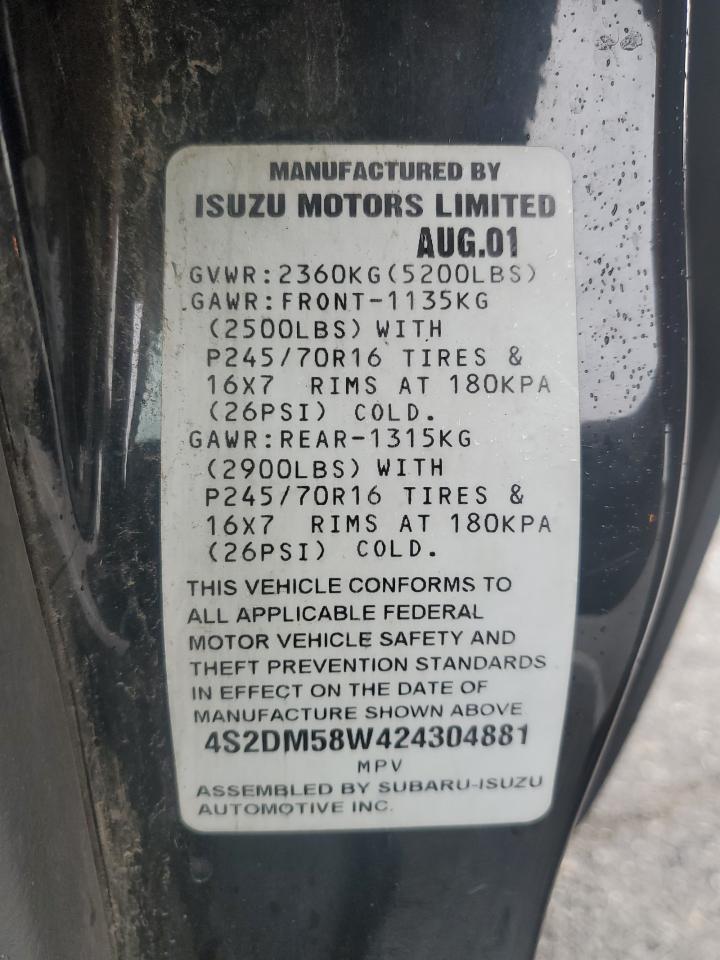2002 Isuzu Rodeo Black vin: 4S2DM58W424304881