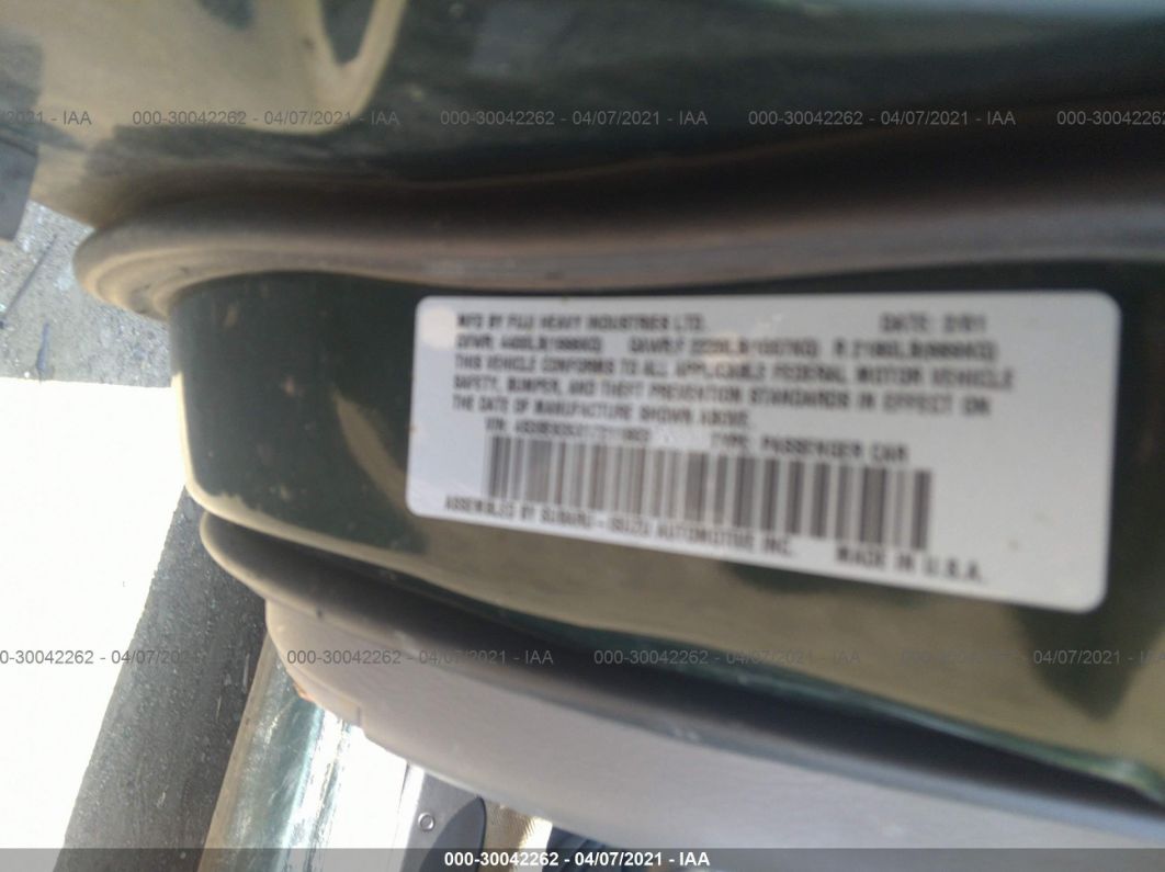 2001 Subaru Legacy Sedan L vin: 4S3BE635X17211803