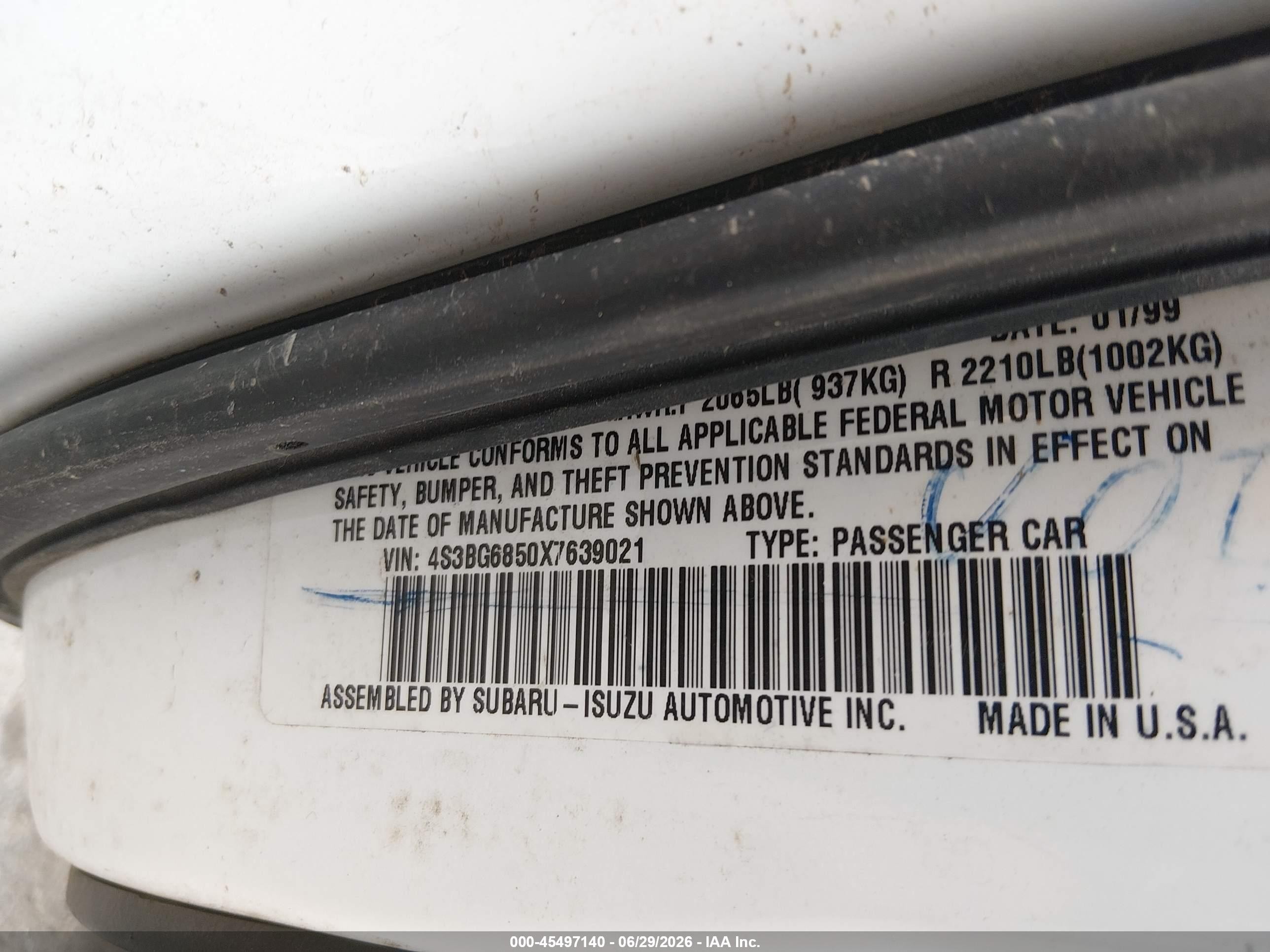 1998 Subaru Legacy Outback/outback Limited/outback Sport White vin: 4S3BG6853W7608327