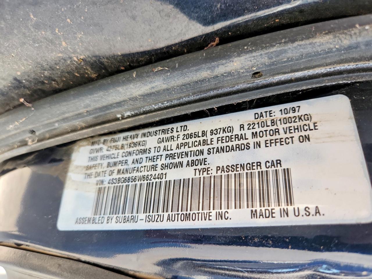 1998 Subaru Legacy 30th Anniversary Outback Blue vin: 4S3BG6856W6624401