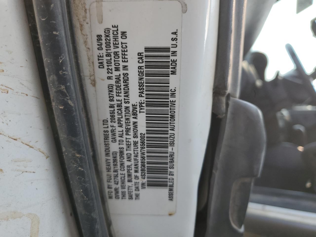 1998 Subaru Legacy 30th Anniversary Outback White vin: 4S3BG6856W7656002