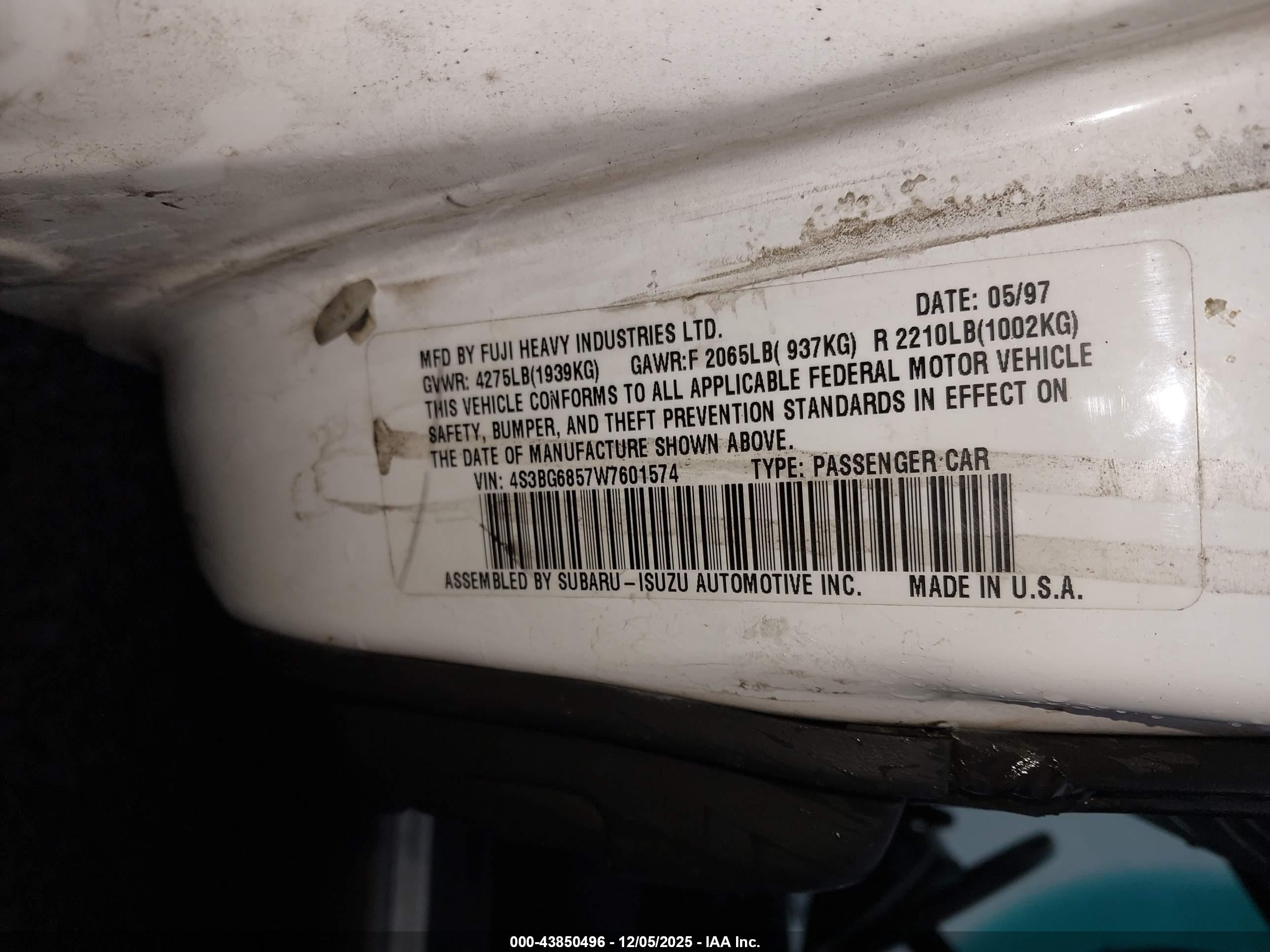 1998 Subaru Legacy Outback/outback Limited/outback Sport White vin: 4S3BG6857W7601574