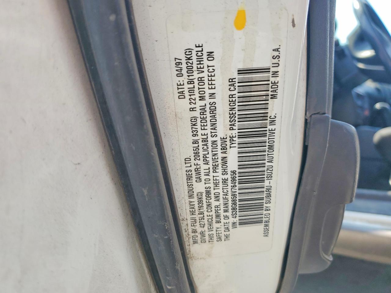 1997 Subaru Legacy Outback White vin: 4S3BG6859V7649656