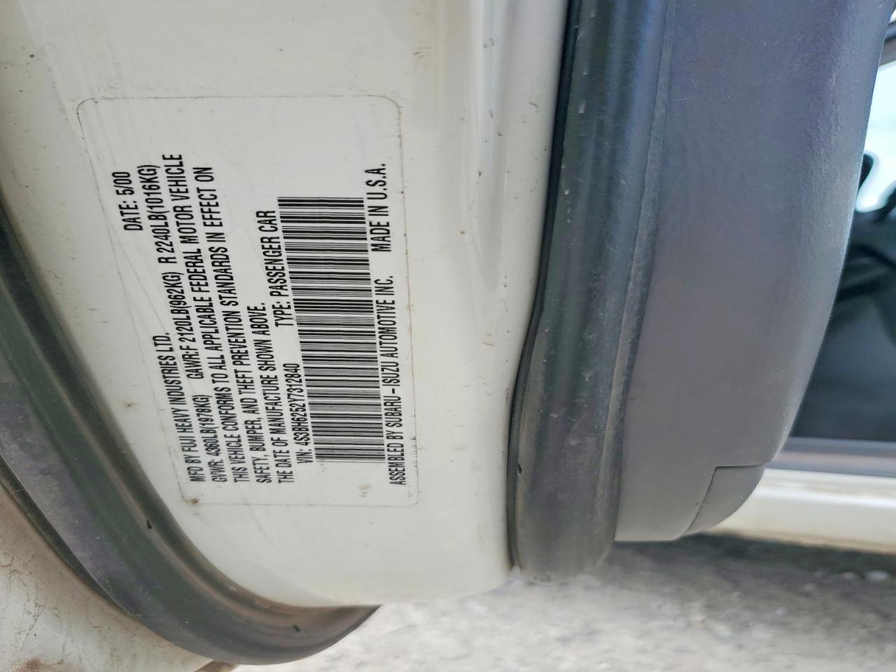 2000 Subaru Legacy Brighton White vin: 4S3BH6252Y7312840