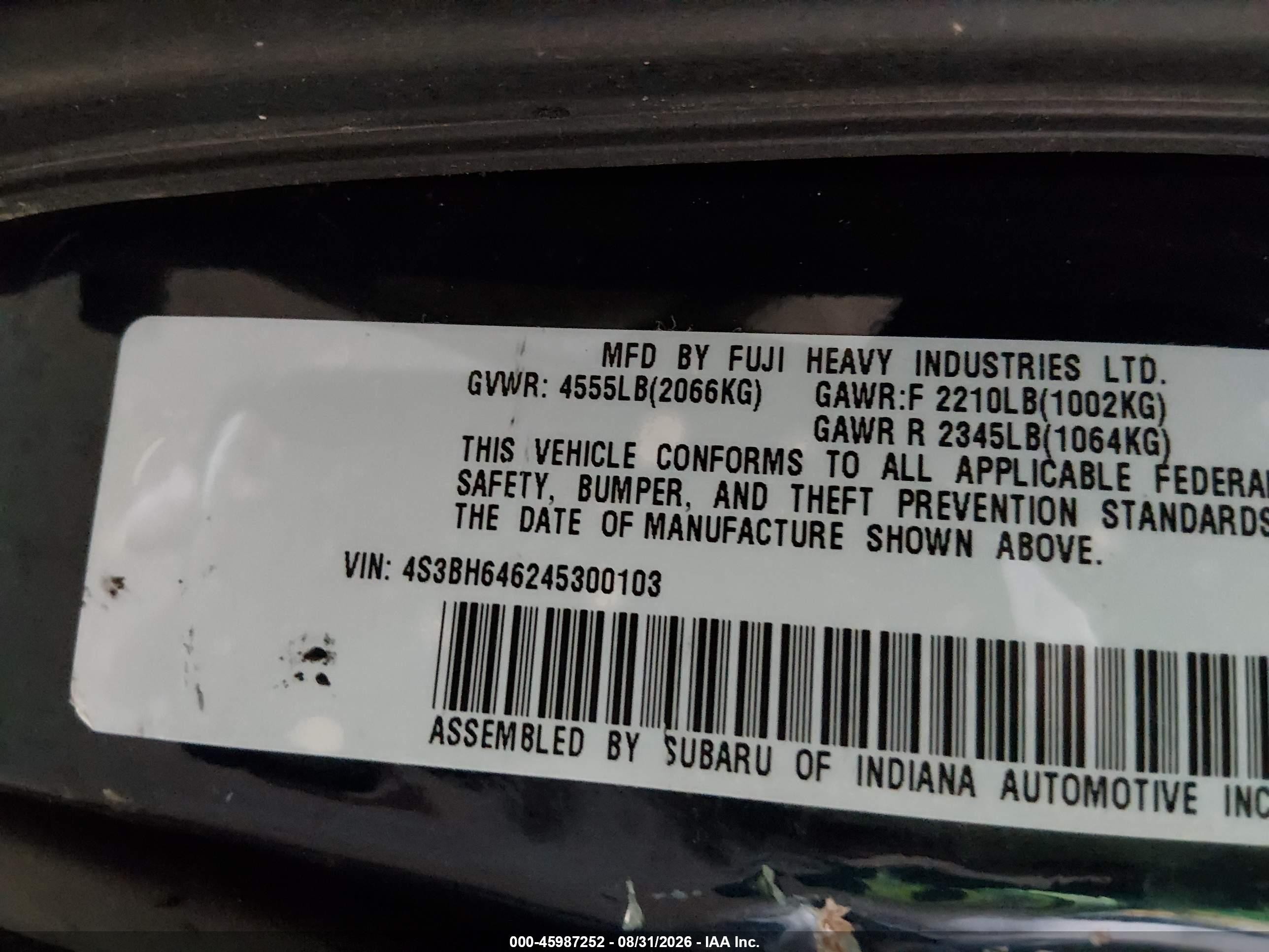 2004 Subaru Legacy Gt Blue vin: 4S3BH646245300103