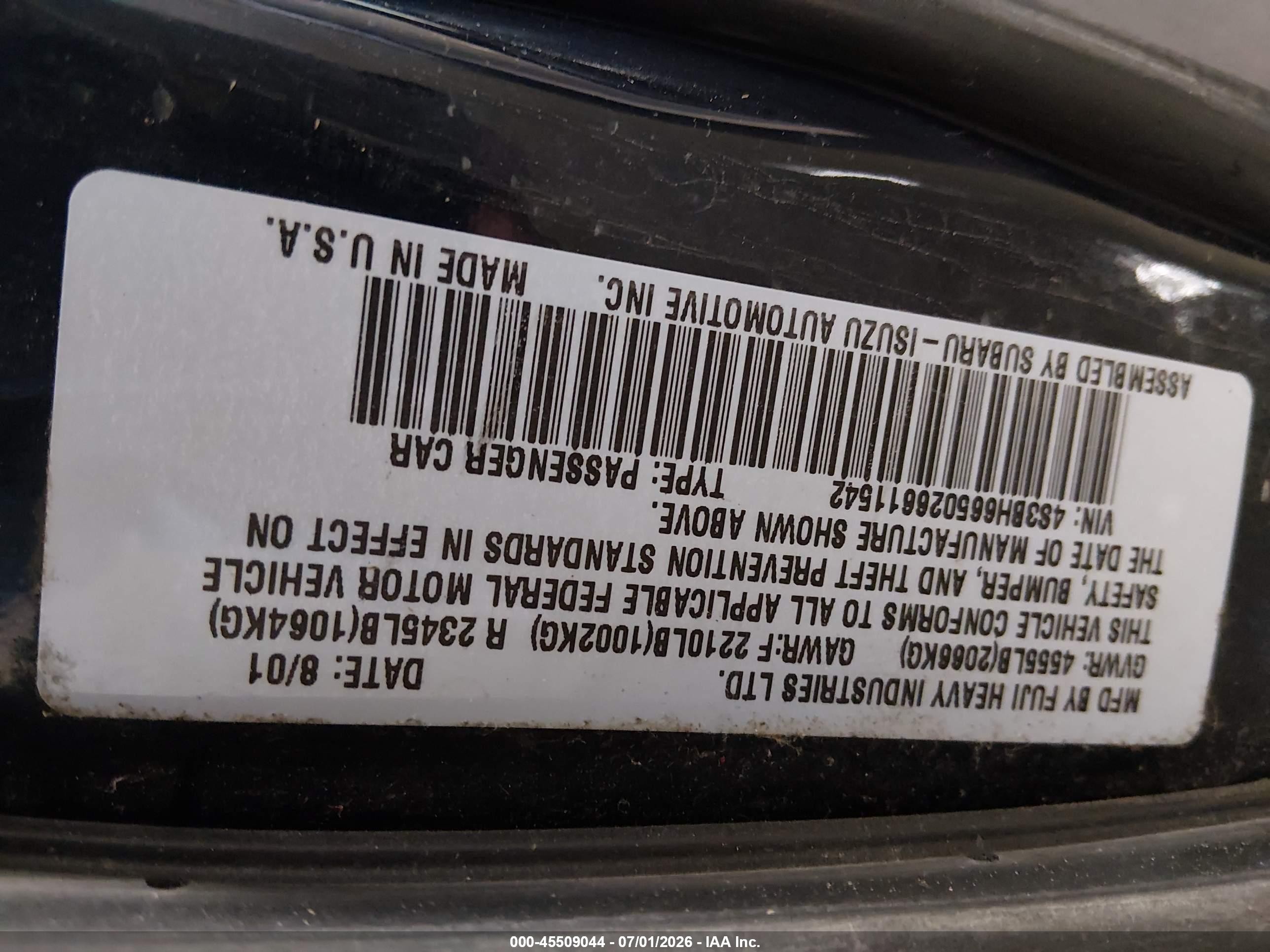 2002 Subaru Outback   Blue vin: 4S3BH665026611542