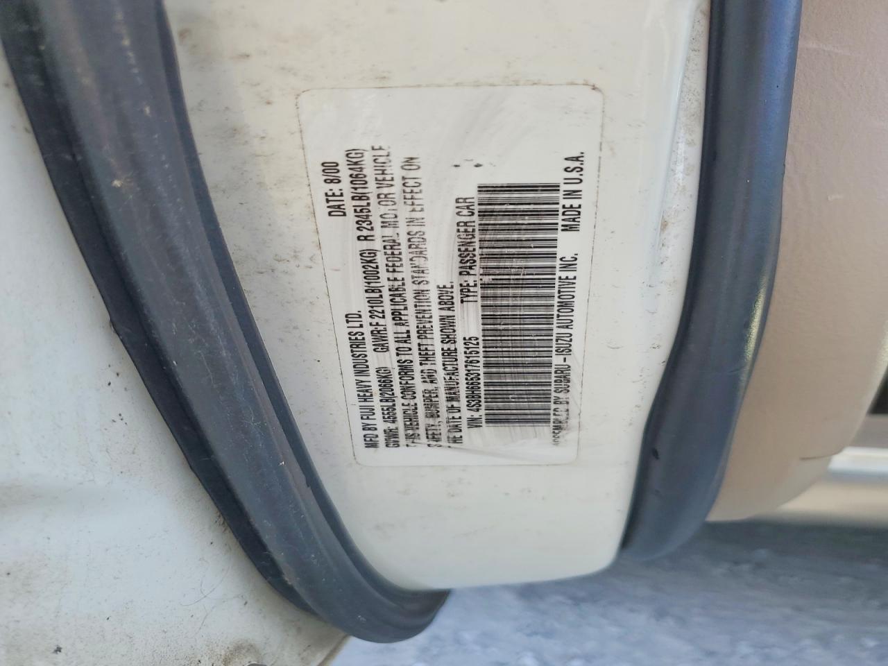2001 Subaru Legacy Outback Белый vin: 4S3BH665317615125