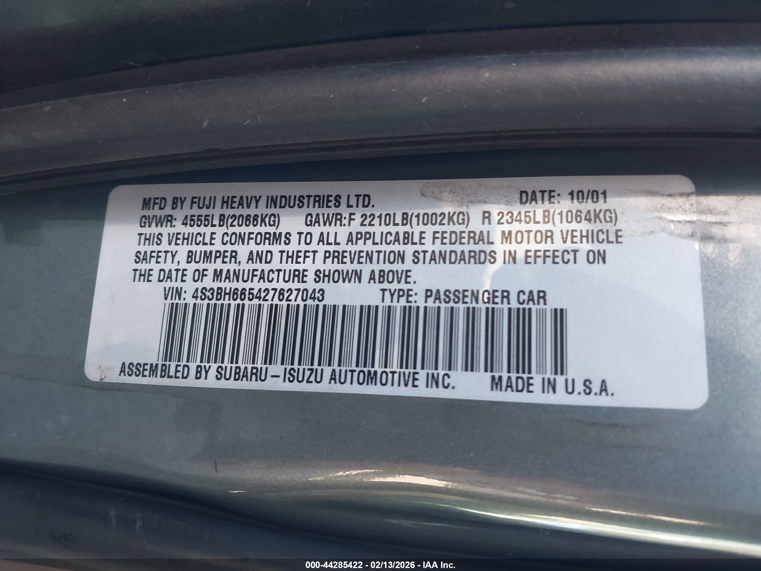 2000 Subaru Outback   Green vin: 4S3BH6653Y6638985