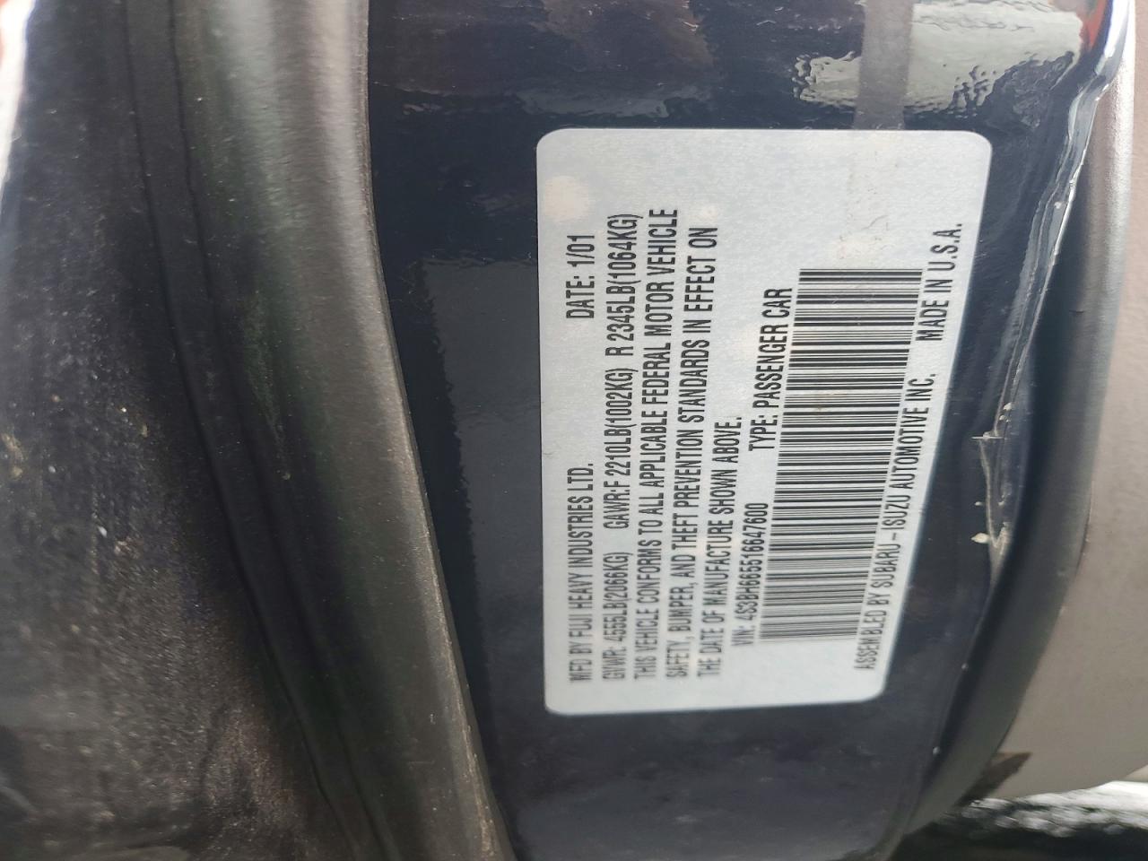 2001 Subaru Legacy Outback Blue vin: 4S3BH665516647600