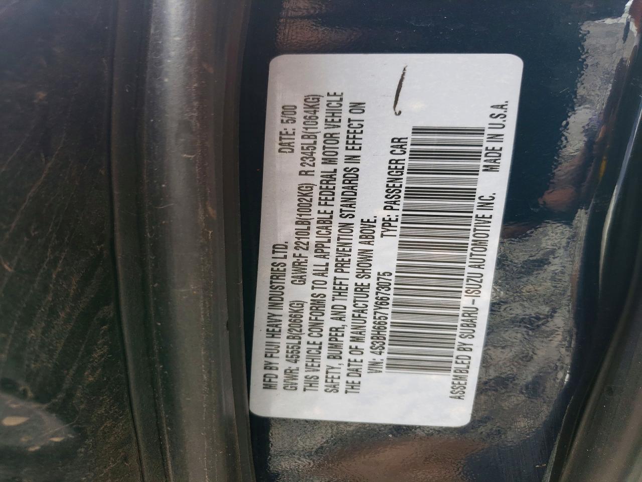 2000 Subaru Legacy Outback Blue vin: 4S3BH6657Y6673075