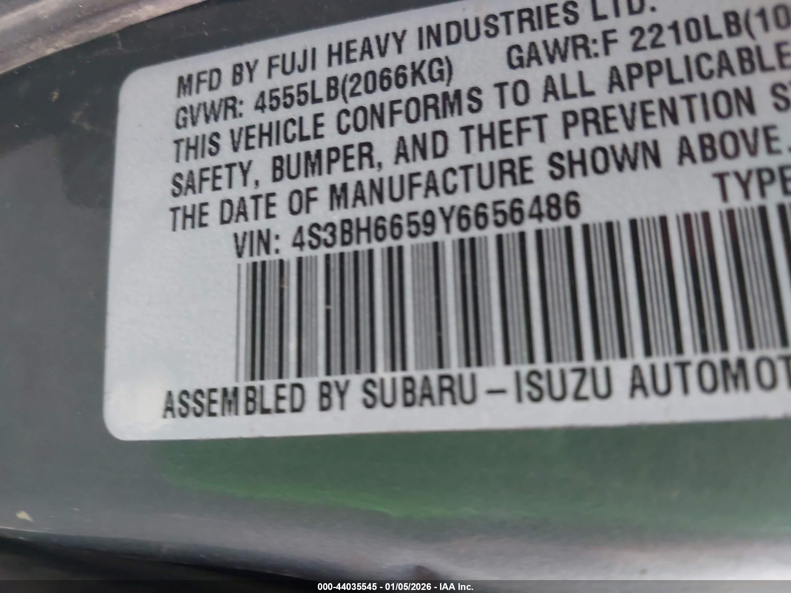 2000 Subaru Outback   Green vin: 4S3BH6659Y6656486