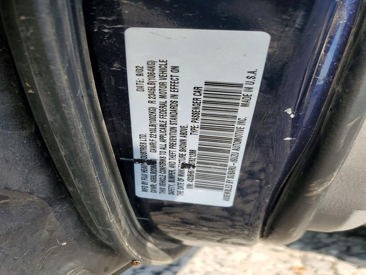 2003 Subaru Legacy Outback Awp Blue vin: 4S3BH675037621286