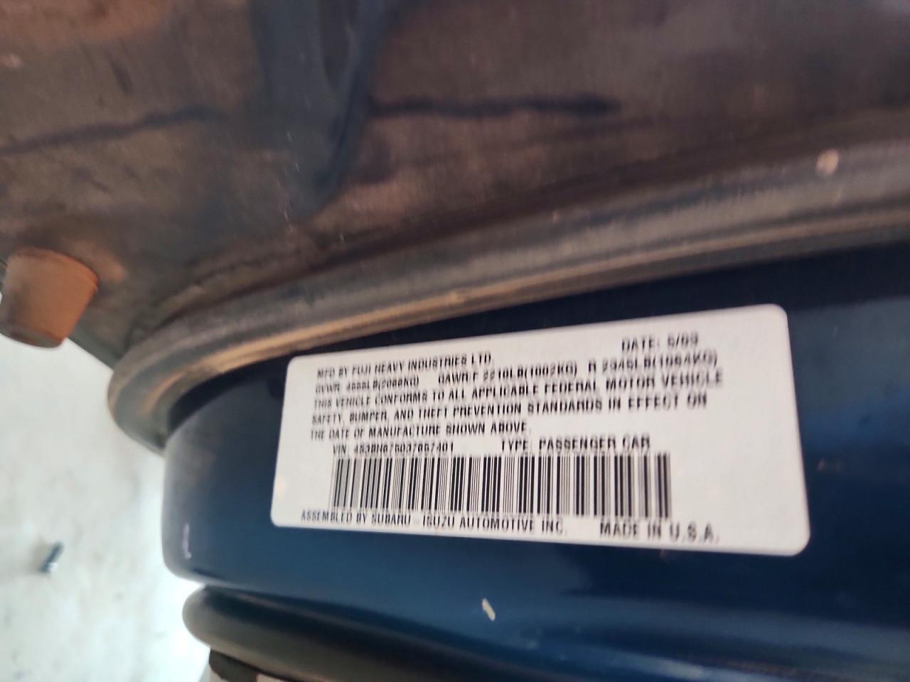 2003 Subaru Legacy Outback Awp Blue vin: 4S3BH675037657401