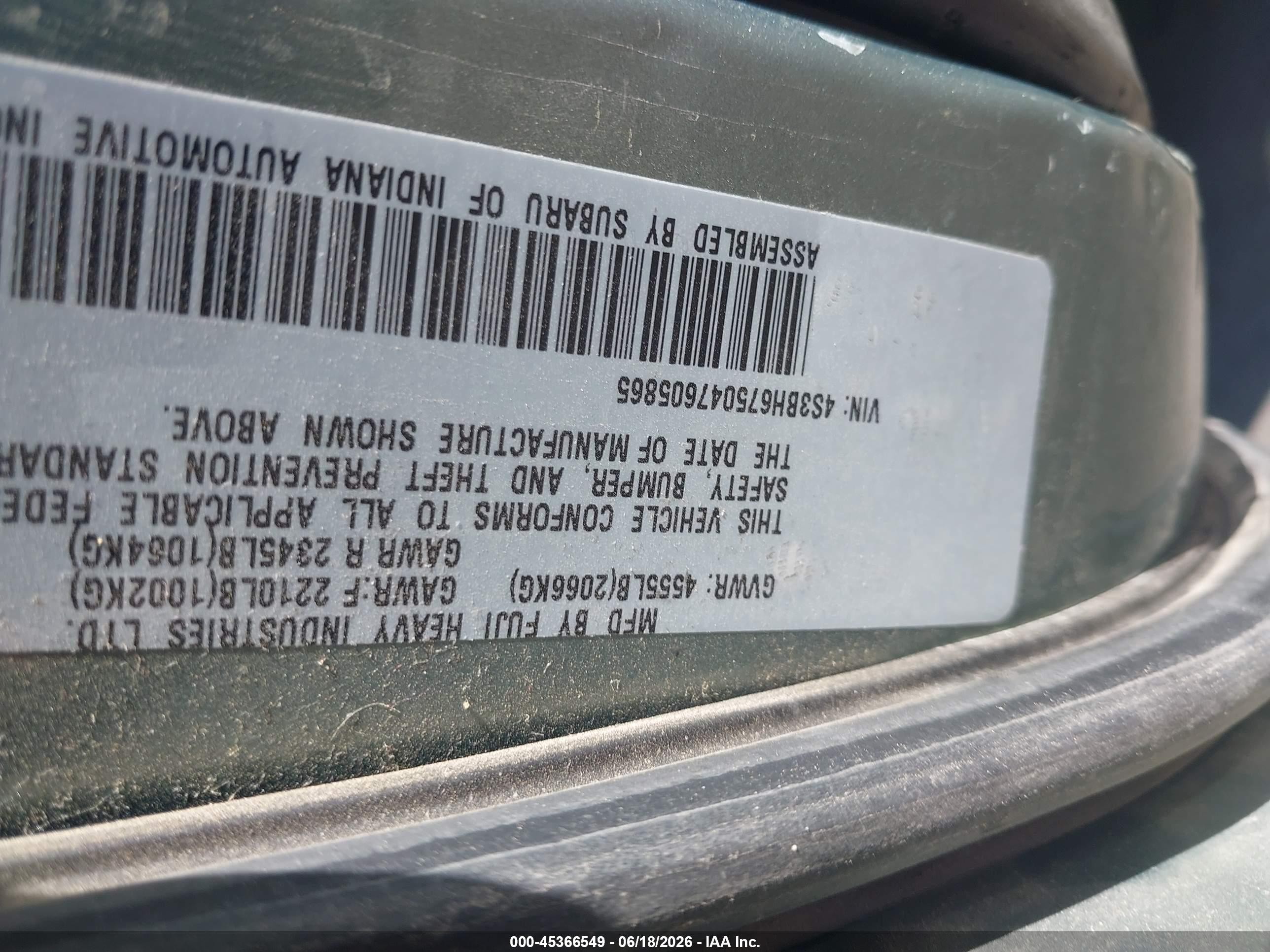2004 Subaru Outback   Green vin: 4S3BH675047605865