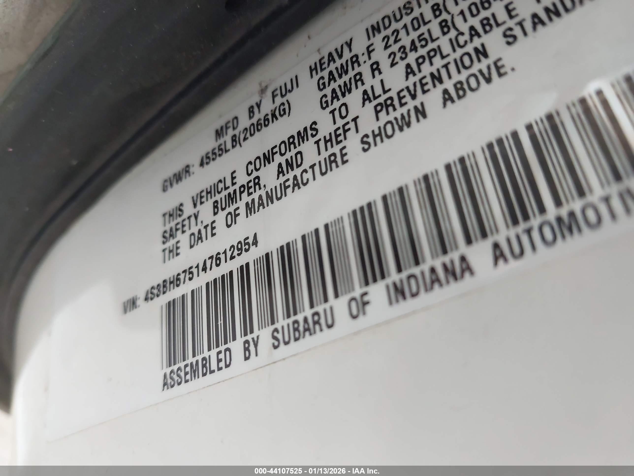 2004 Subaru Outback   White vin: 4S3BH675147612954