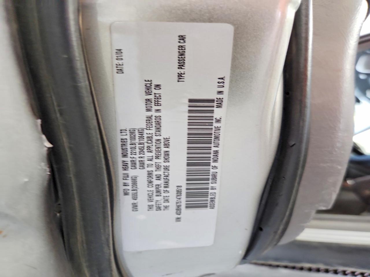 2004 Subaru Legacy Outback Awp Silver vin: 4S3BH675147638518