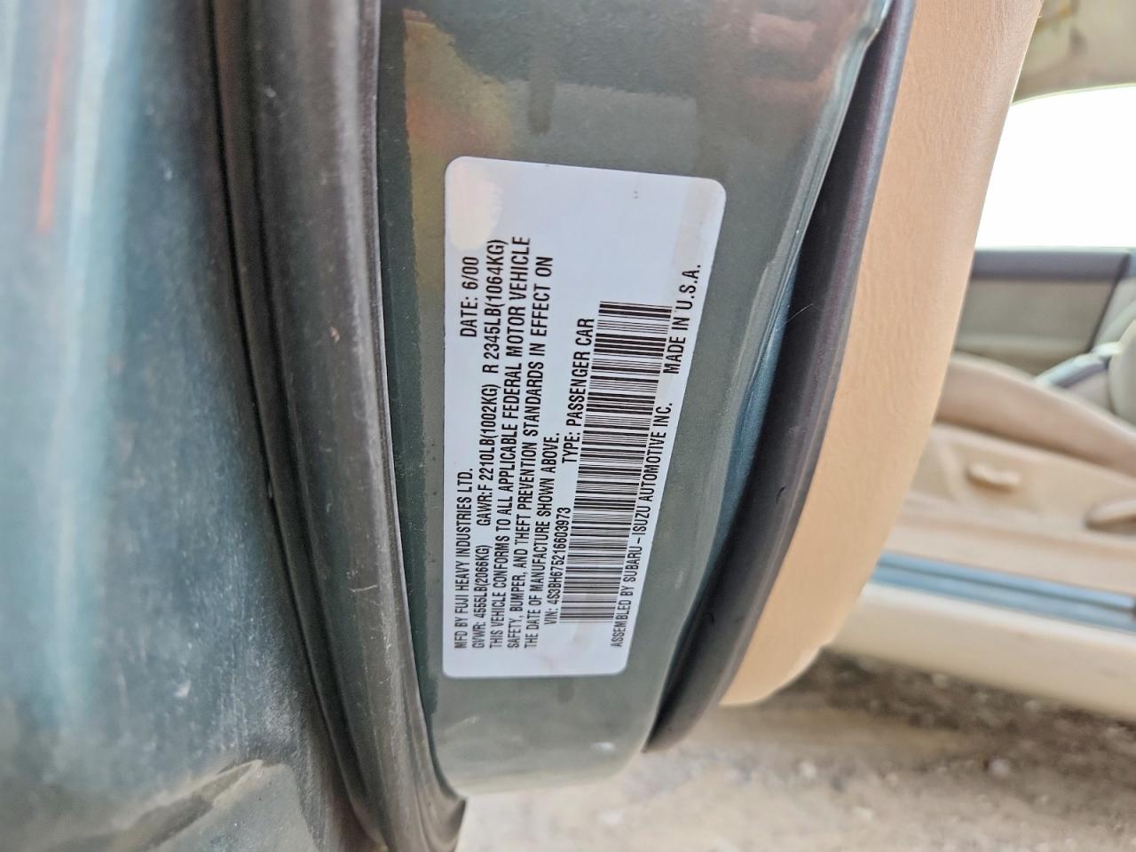 2001 Subaru Legacy Outback Awp Green vin: 4S3BH675216603973