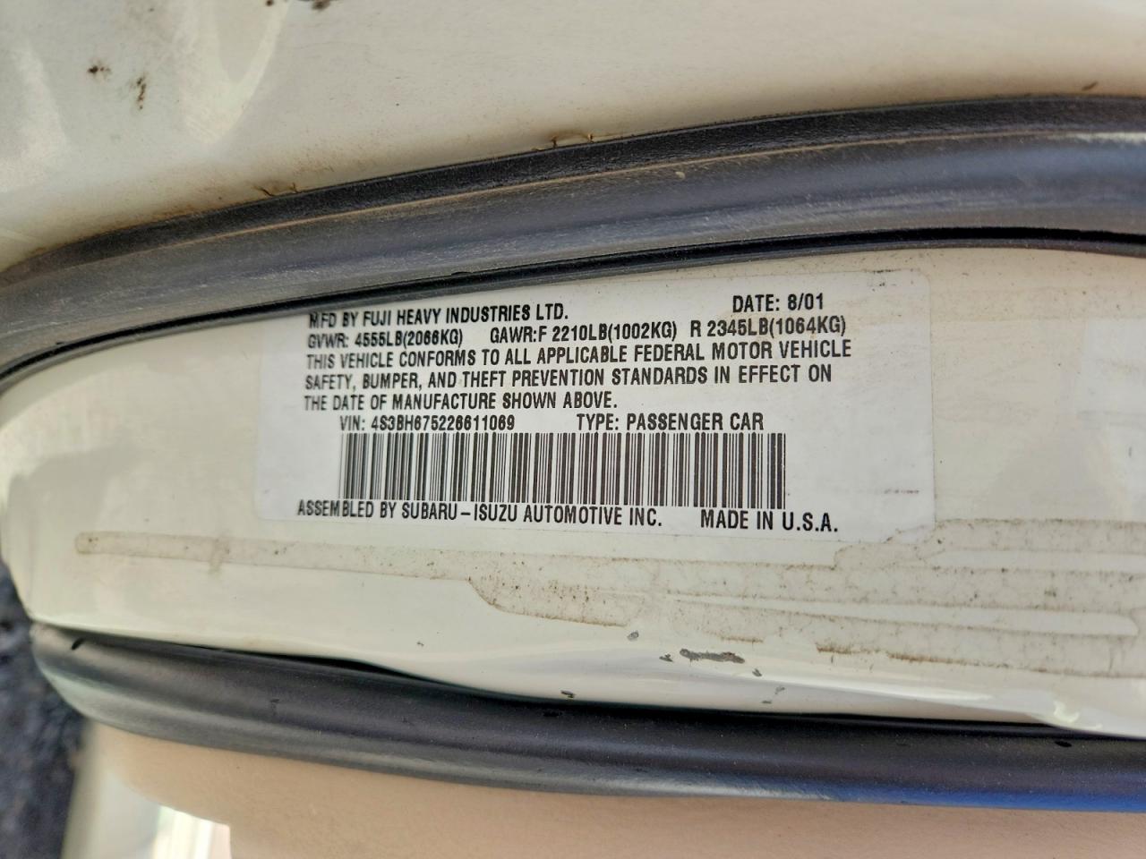 2002 Subaru Legacy Outback Awp White vin: 4S3BH675226611069