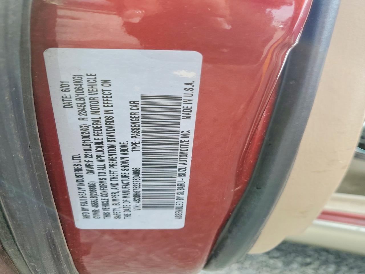 2002 Subaru Legacy Outback Awp Темно-бордовый vin: 4S3BH675227604696