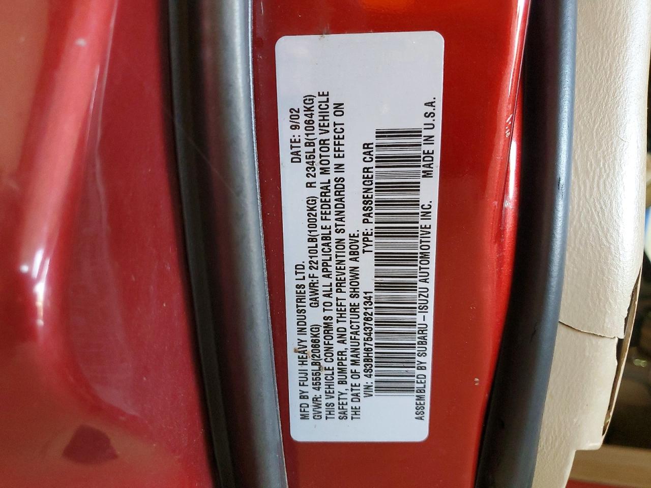 2003 Subaru Legacy Outback Awp Бордовый vin: 4S3BH675437621341