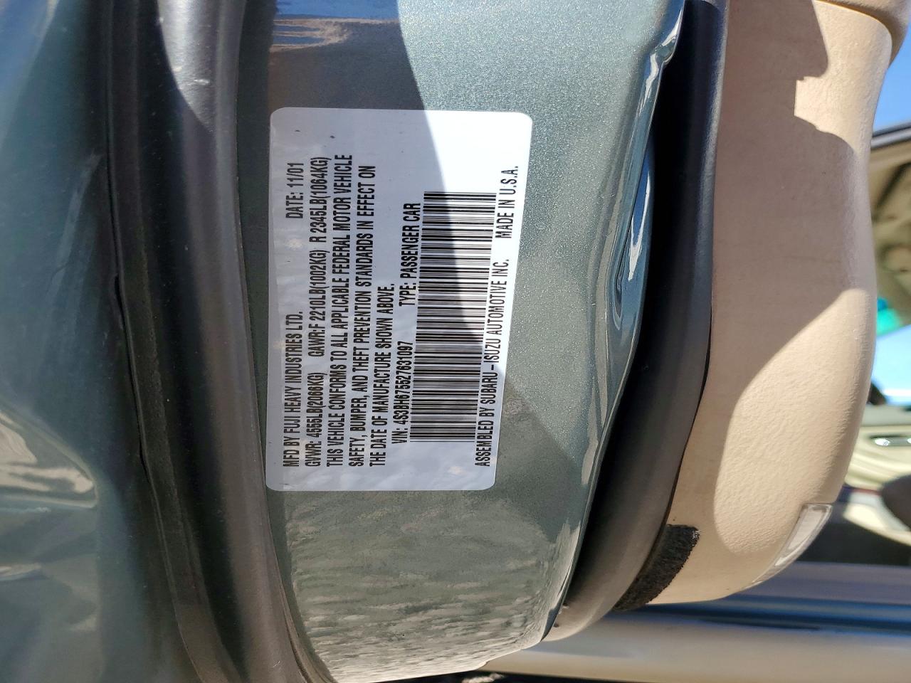 2002 Subaru Legacy Outback Awp Зеленый vin: 4S3BH675527631097
