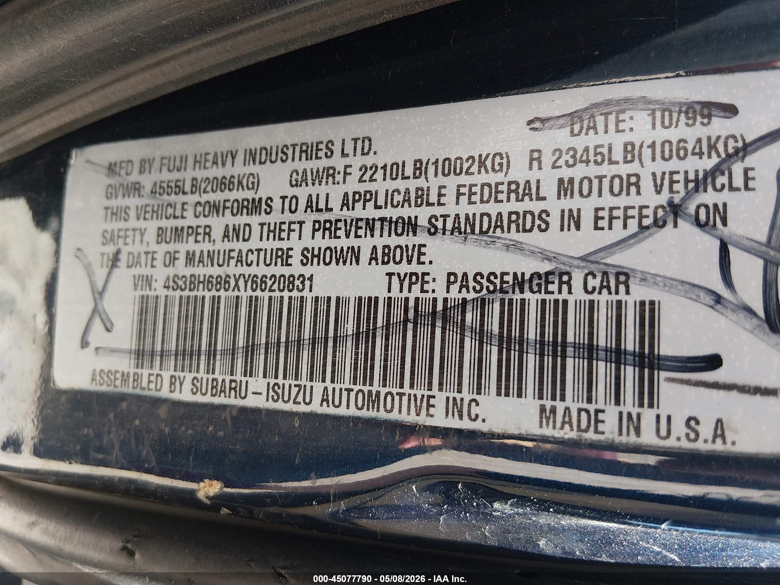 2003 Subaru Outback   Dark Blue vin: 4S3BH675536656377