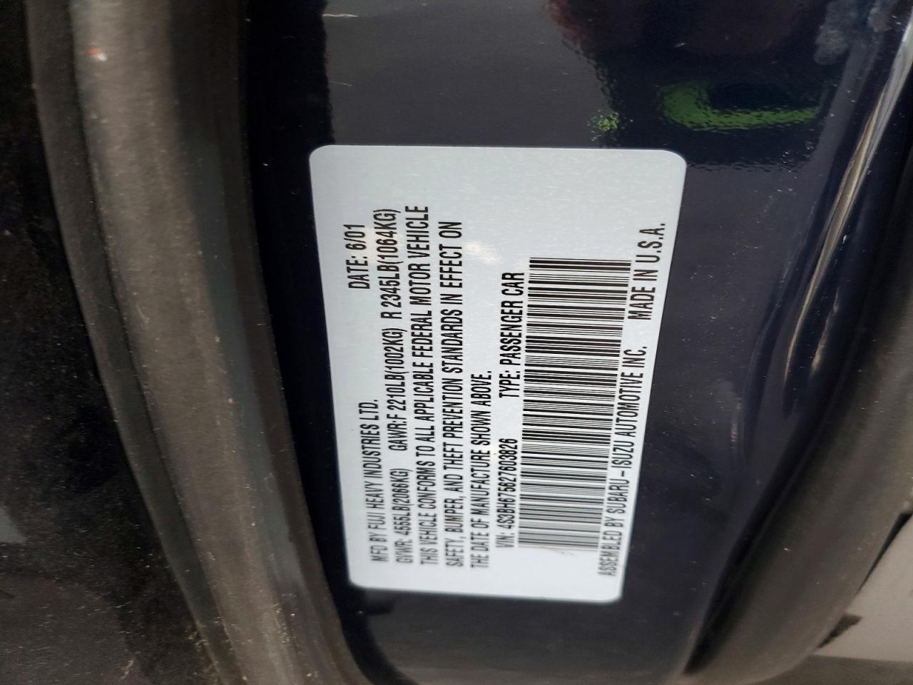 2002 Subaru Legacy Outback Awp Blue vin: 4S3BH675627603826