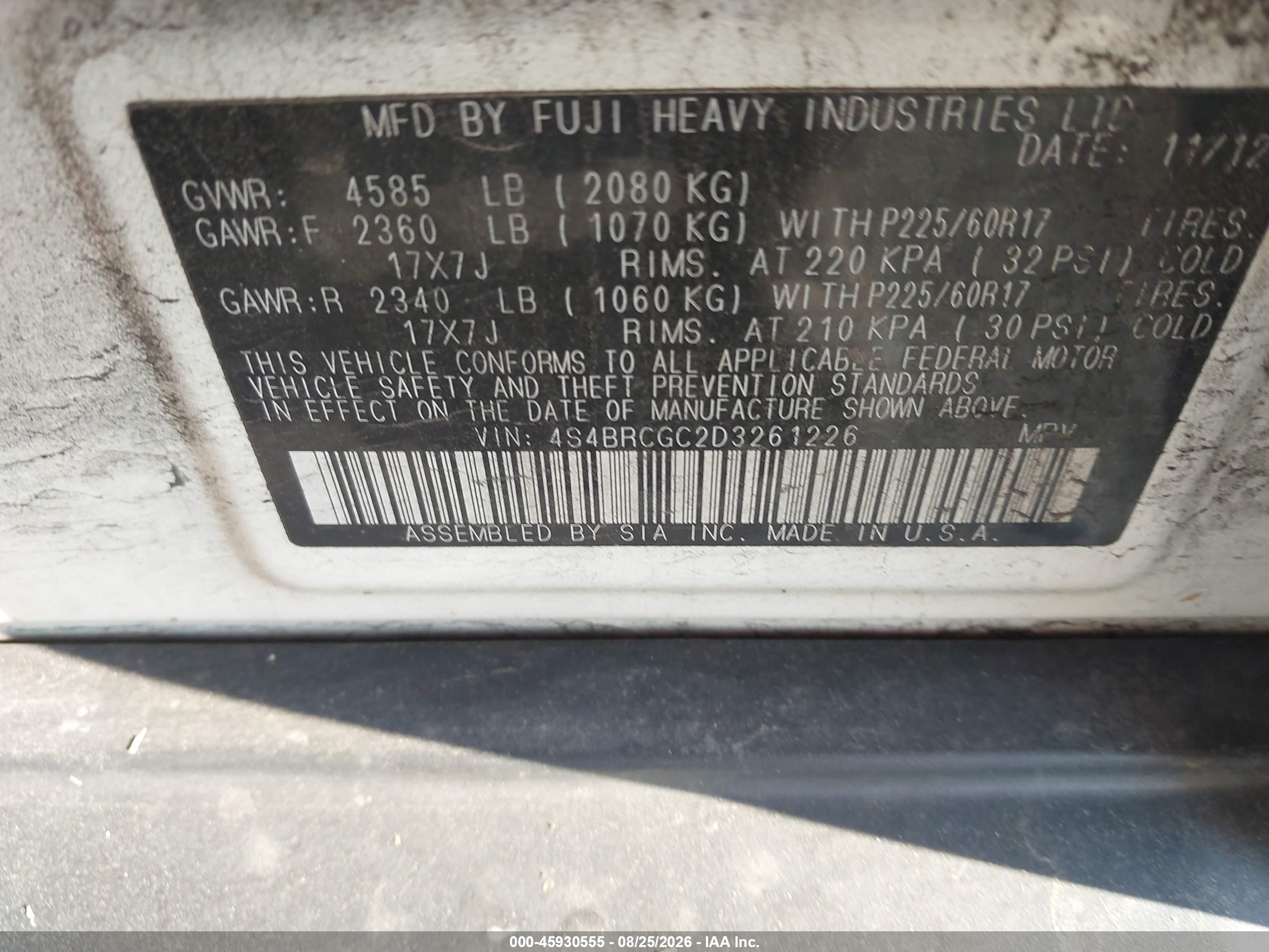 2003 Subaru Outback   White vin: 4S3BH675637618408