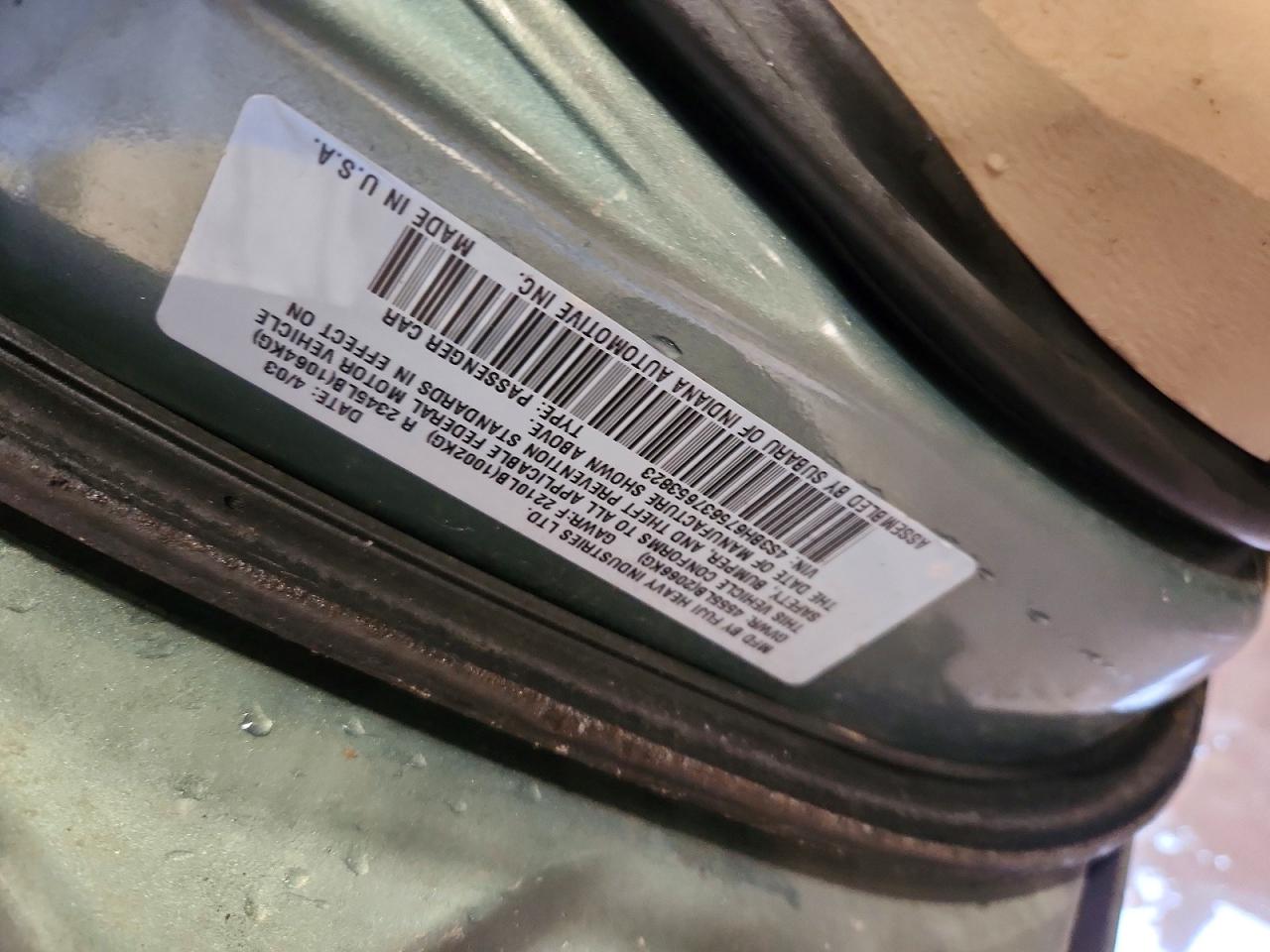 2003 Subaru Legacy Outback Awp Teal vin: 4S3BH675637653823