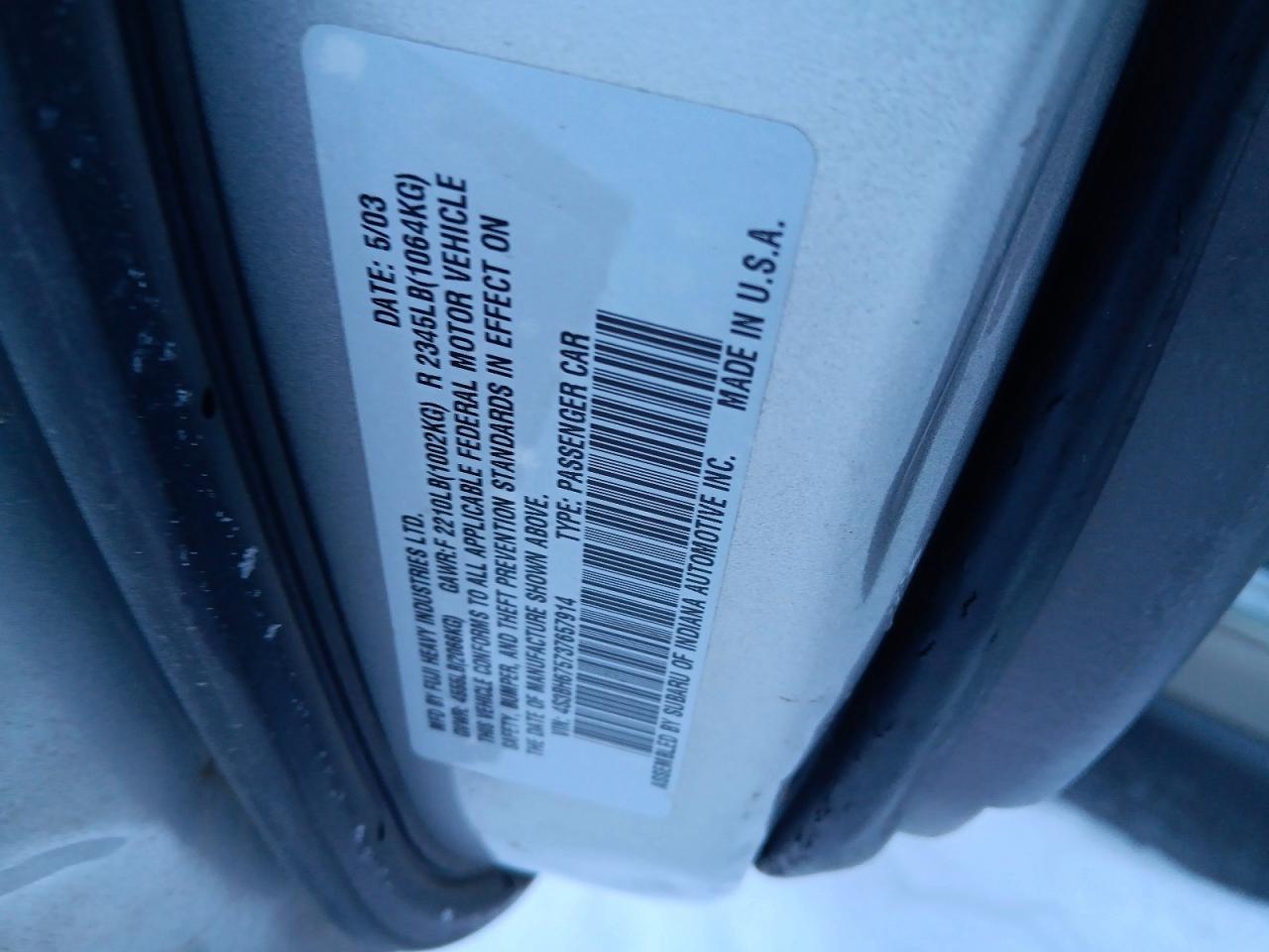 2003 Subaru Legacy Outback Awp Silver vin: 4S3BH675737657914