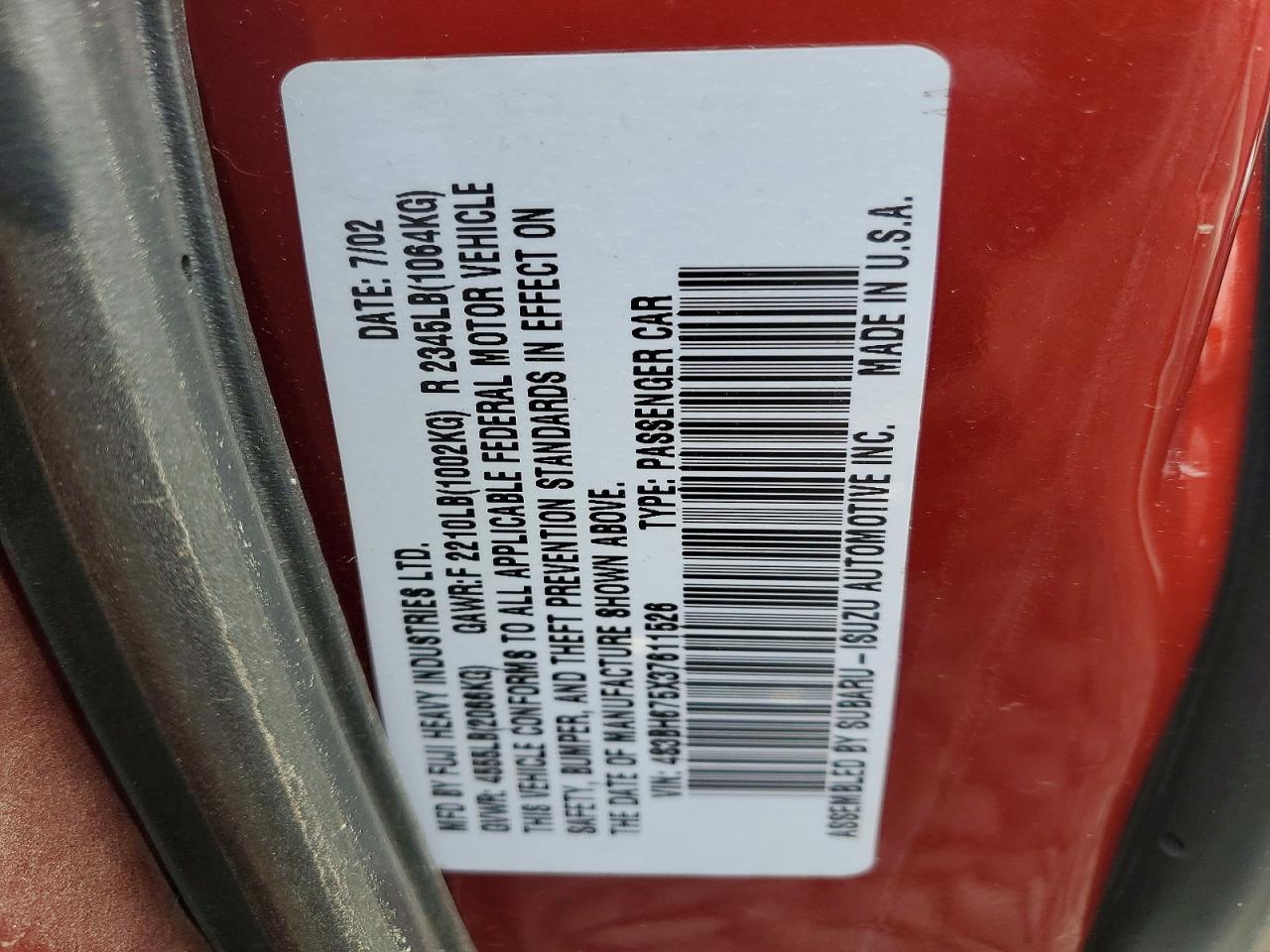2003 Subaru Legacy Outback Awp Красный vin: 4S3BH675X37611526