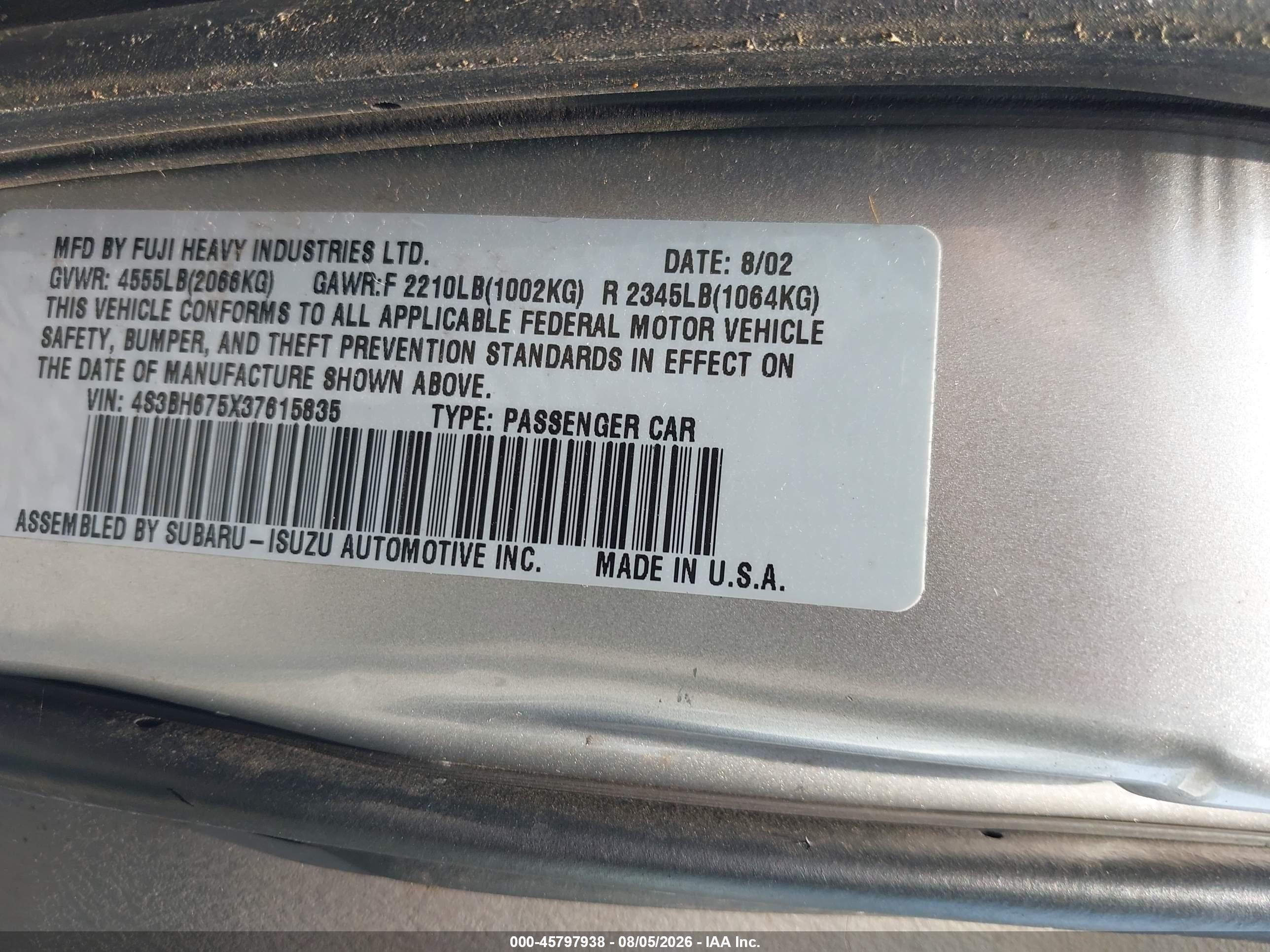 2003 Subaru Outback   Silver vin: 4S3BH675X37615835