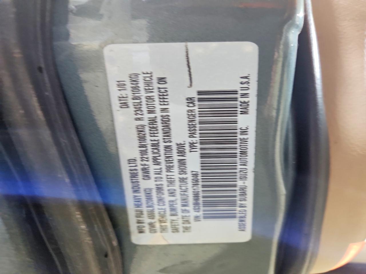 2001 Subaru Legacy Outback Limited Green vin: 4S3BH686017650467