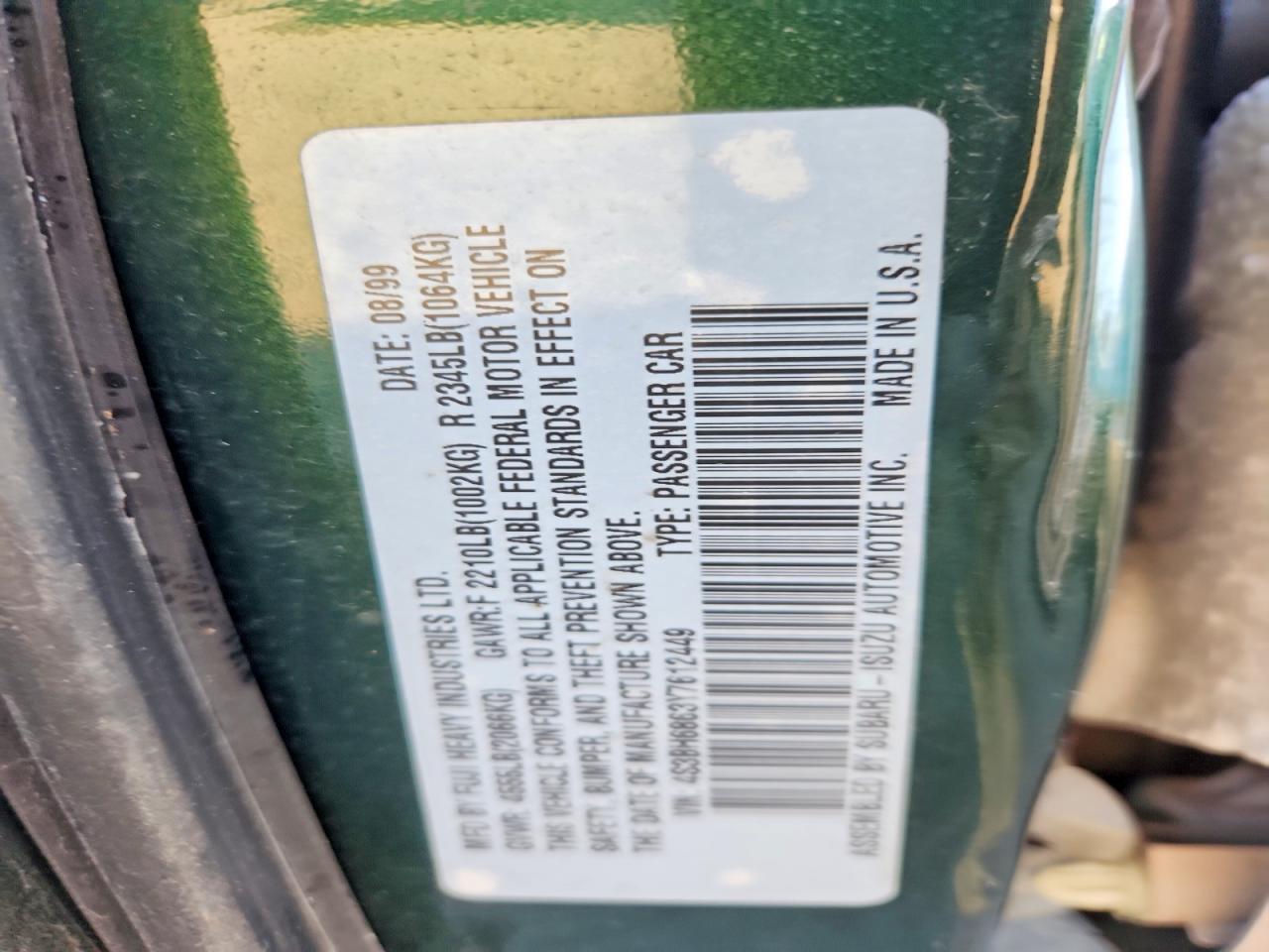 2000 Subaru Legacy Outback Limited Green vin: 4S3BH6863Y7612449