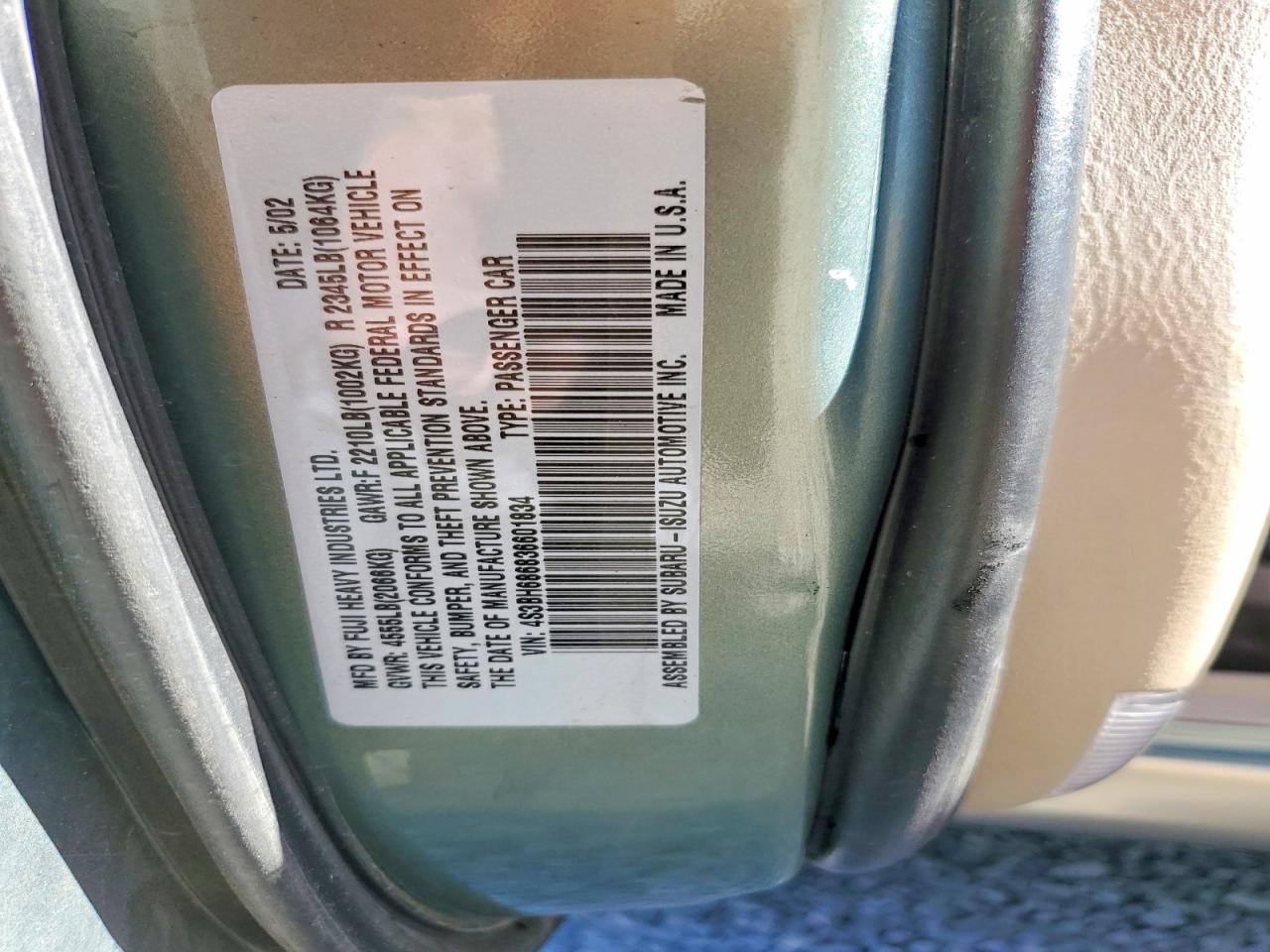 2003 Subaru Legacy Outback Limited Зеленый vin: 4S3BH686836601834